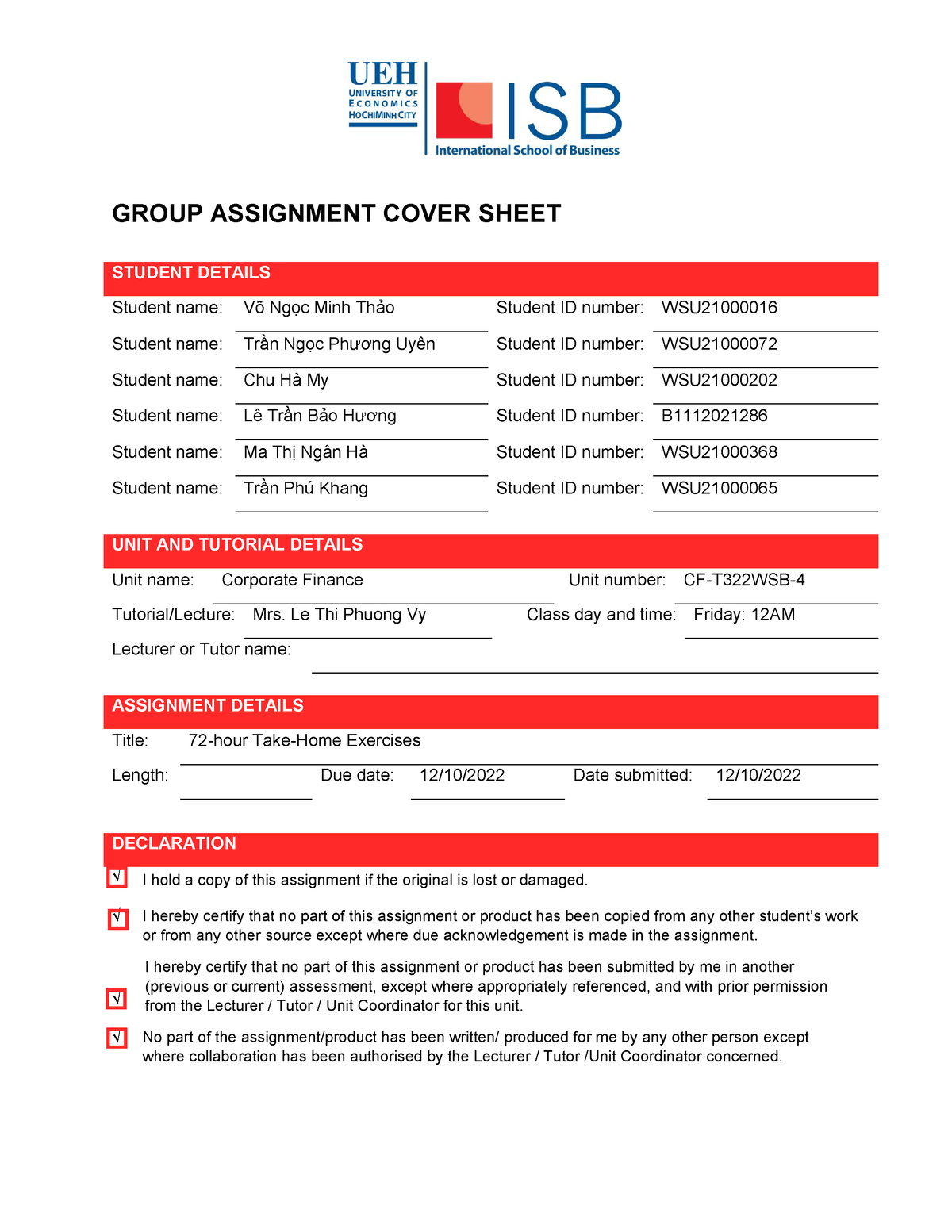 griffith group assignment cover sheet