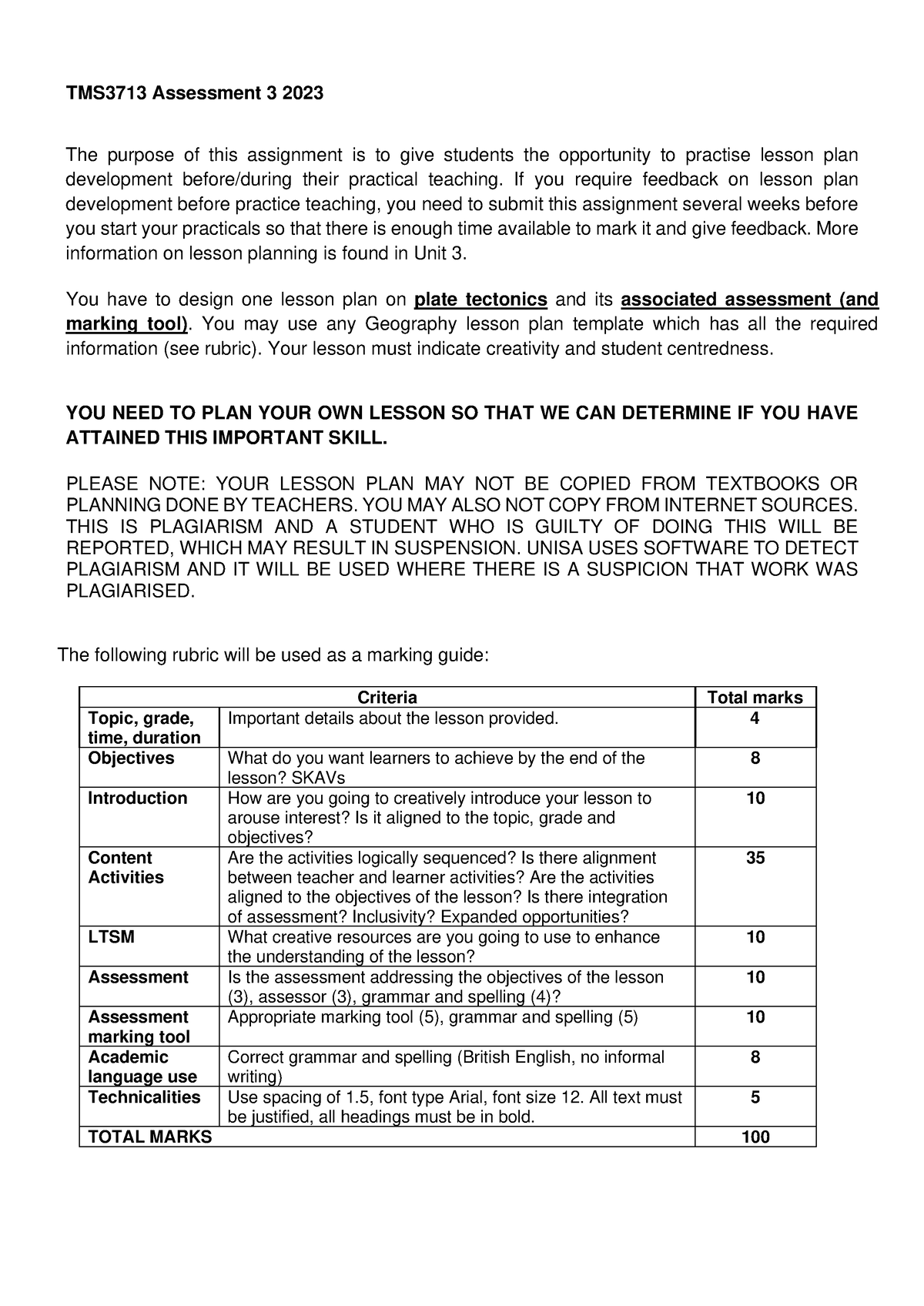 Assessment 3 TMS3713 - TMS3713 Assessment 3 2023 The purpose of this ...