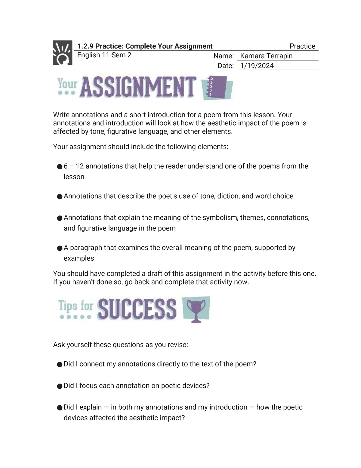 1.2.9 practice complete your assignment