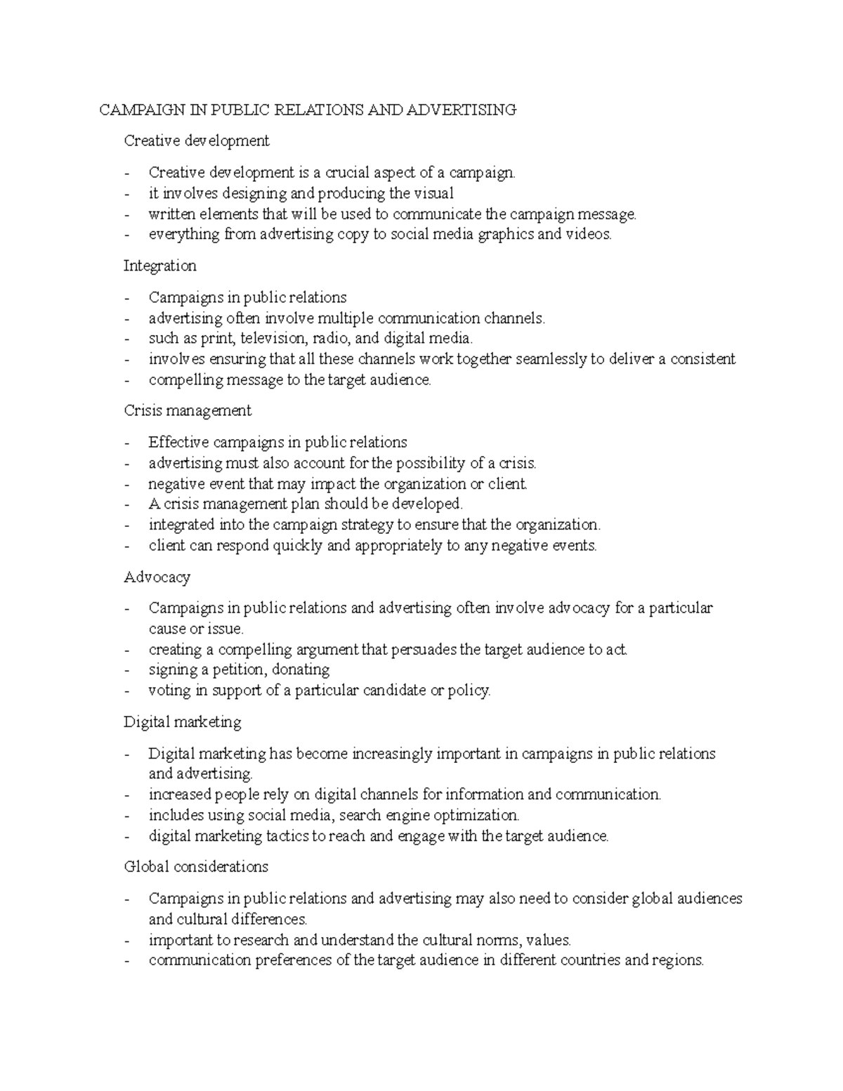 Campaign IN Public Relations AND Advertising Notes 2 - CAMPAIGN IN ...