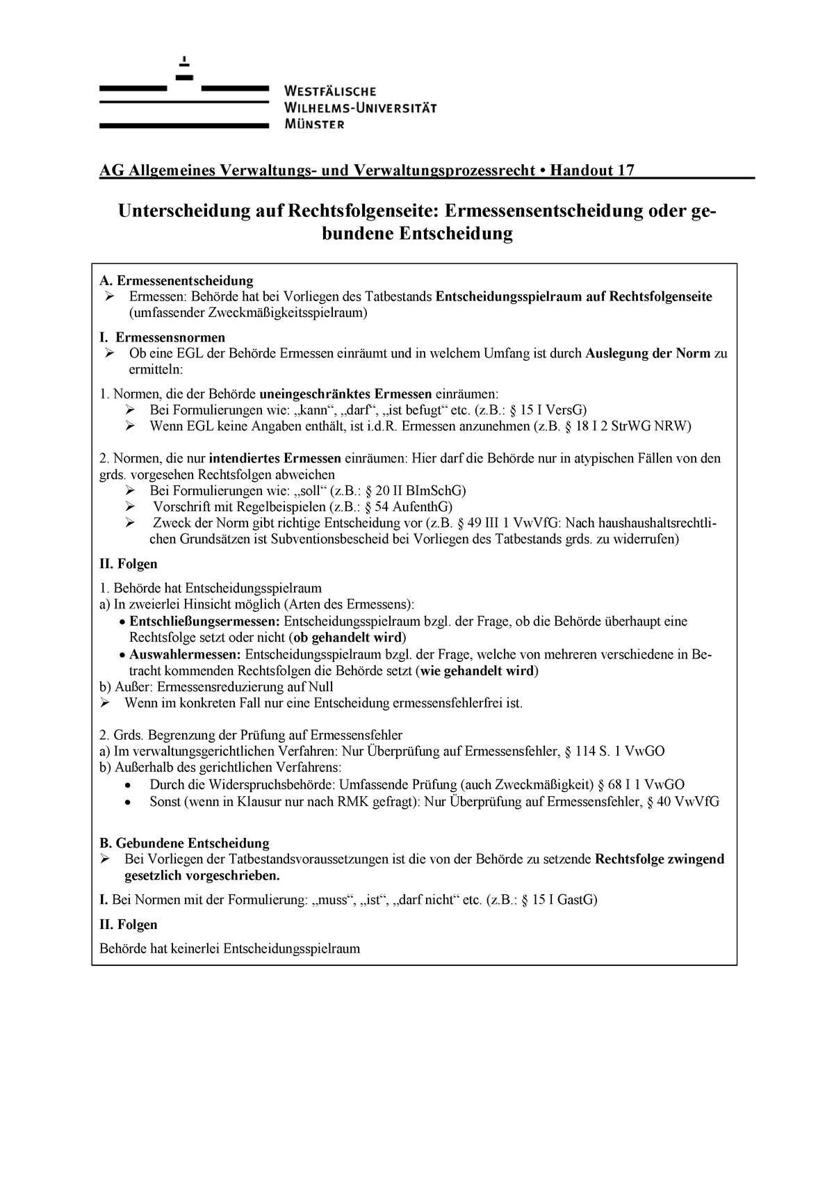 Handout 17 Rechtsfolgenprüfung VA - AG Allgemeines Verwaltungs- Und ...