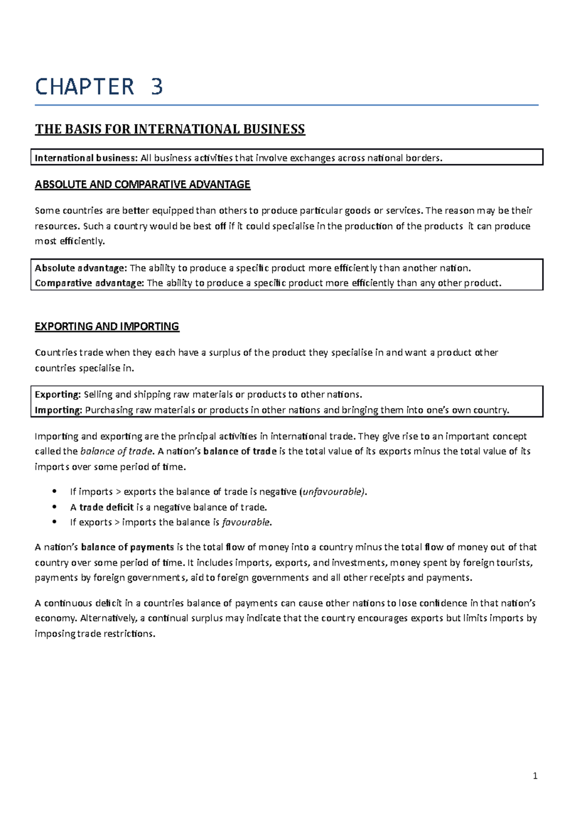 Chapter 3 - CHAPTER 3 THE BASIS FOR INTERNATIONAL BUSINESS ...
