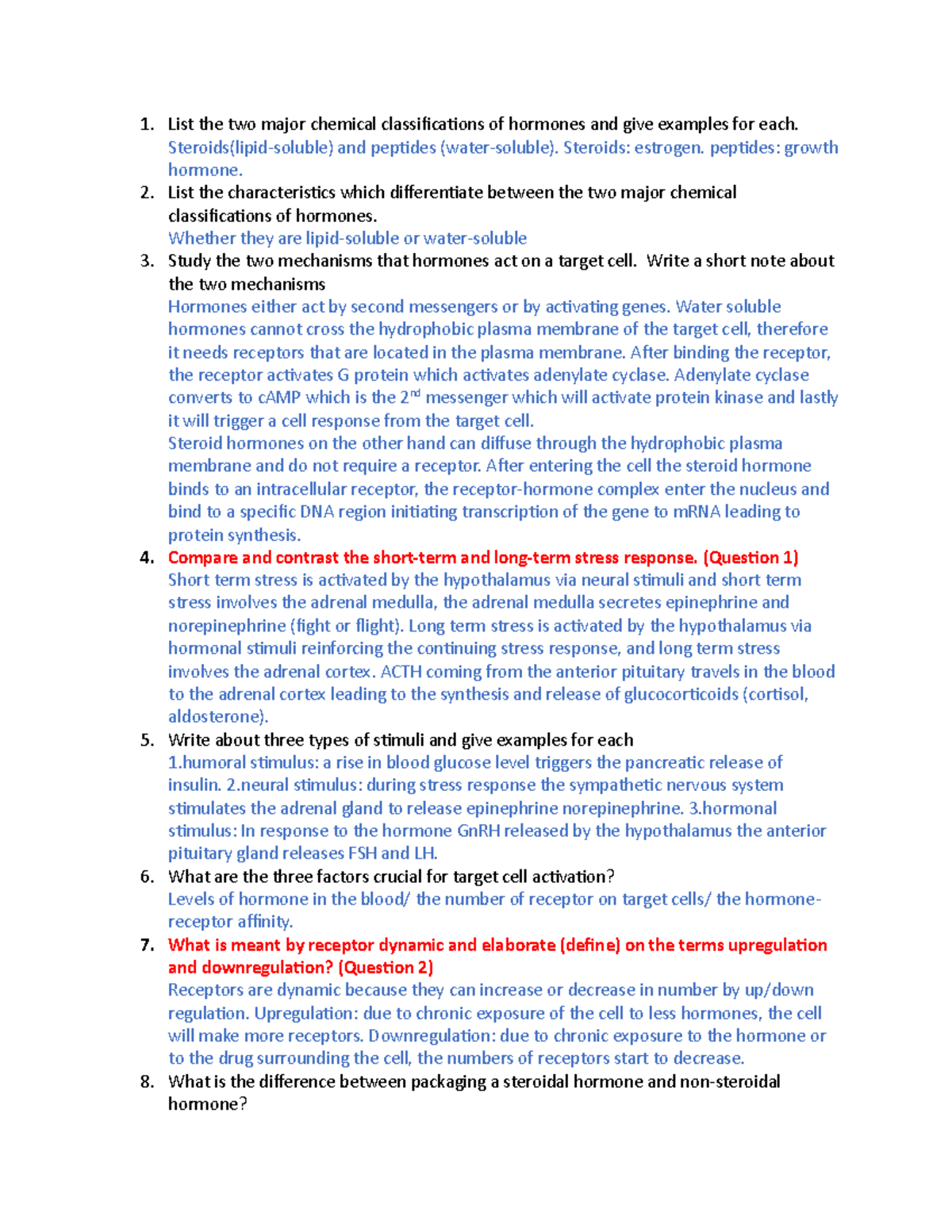 Endocrine Lecture Notes 1 List The Two Major Chemical 