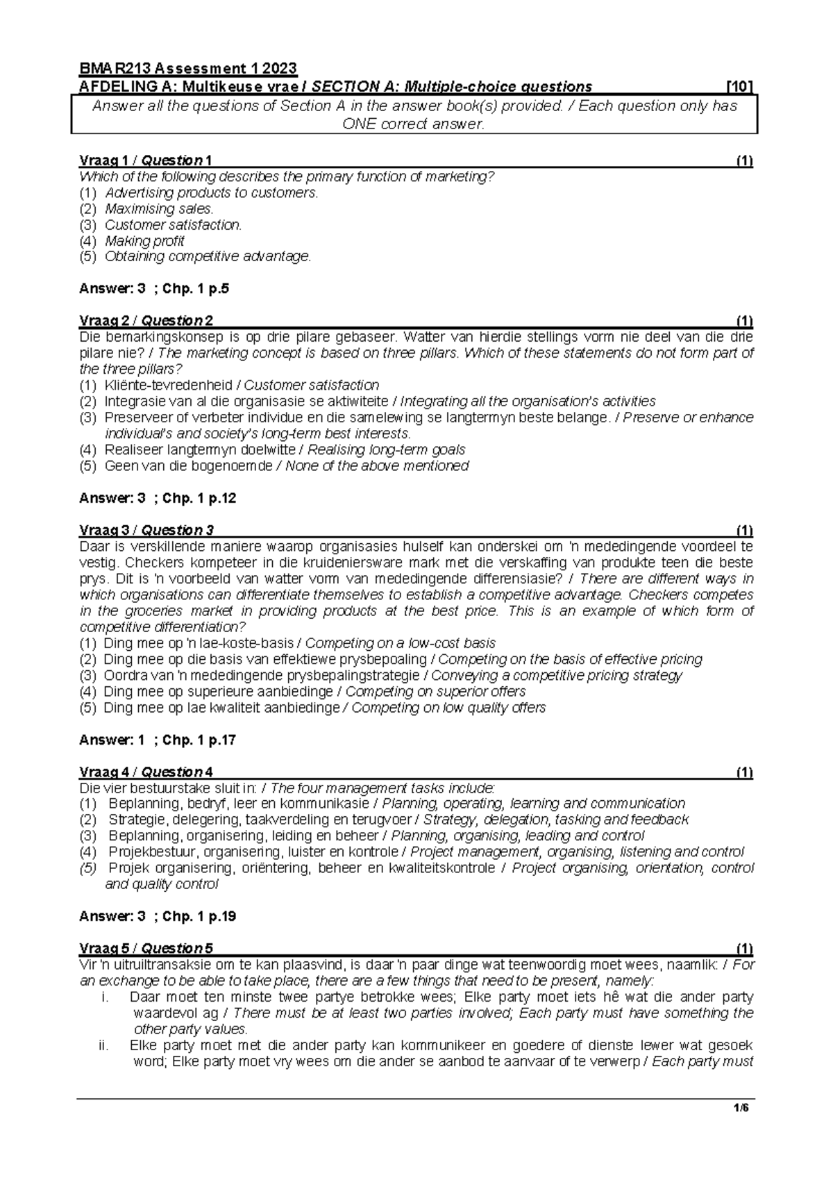 BMAR213+Assessment+1+2023+Memo+for+students - BMAR213 Assessment 1 2023 ...