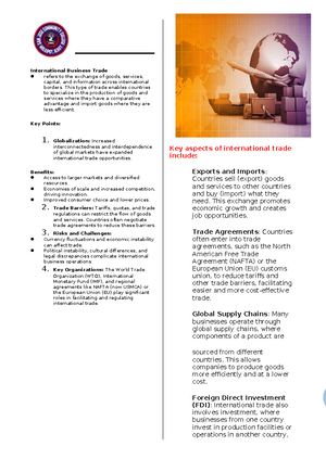 Business Trade Notes - International Business Trade refers to the ...