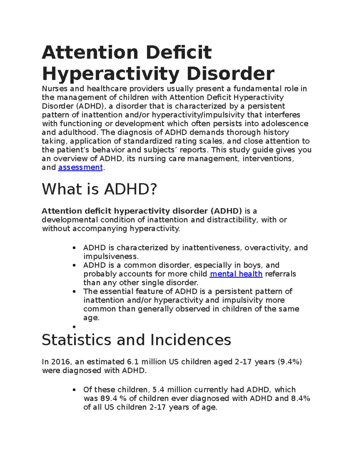 Attention Deficit Hyperactivity Disorder - The diagnosis of ADHD ...