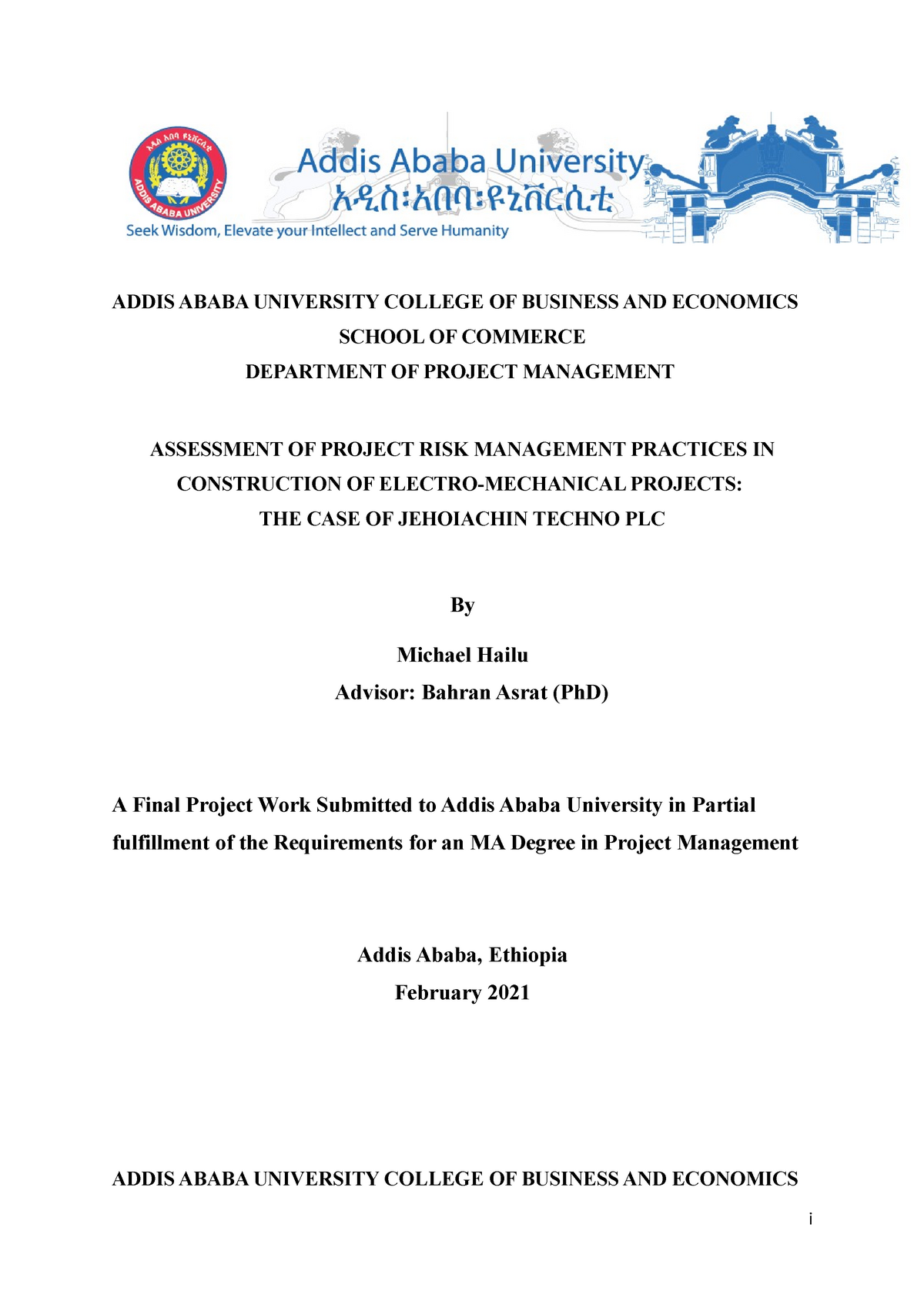 thesis on project management in ethiopia pdf