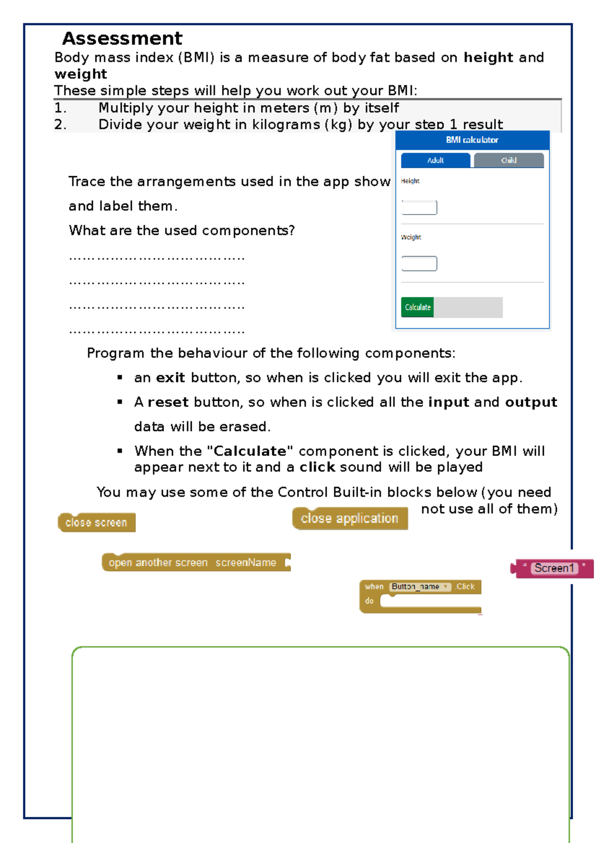 Assessment - design and program an pllication - Assessment Body mass ...