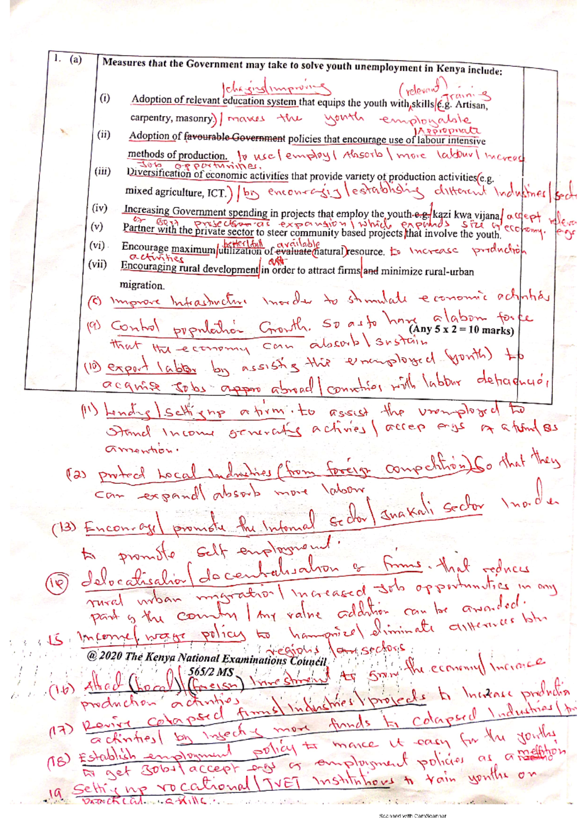 Business Studies Paper 2 Marking Scheme KCSE 2020 Teacher Business