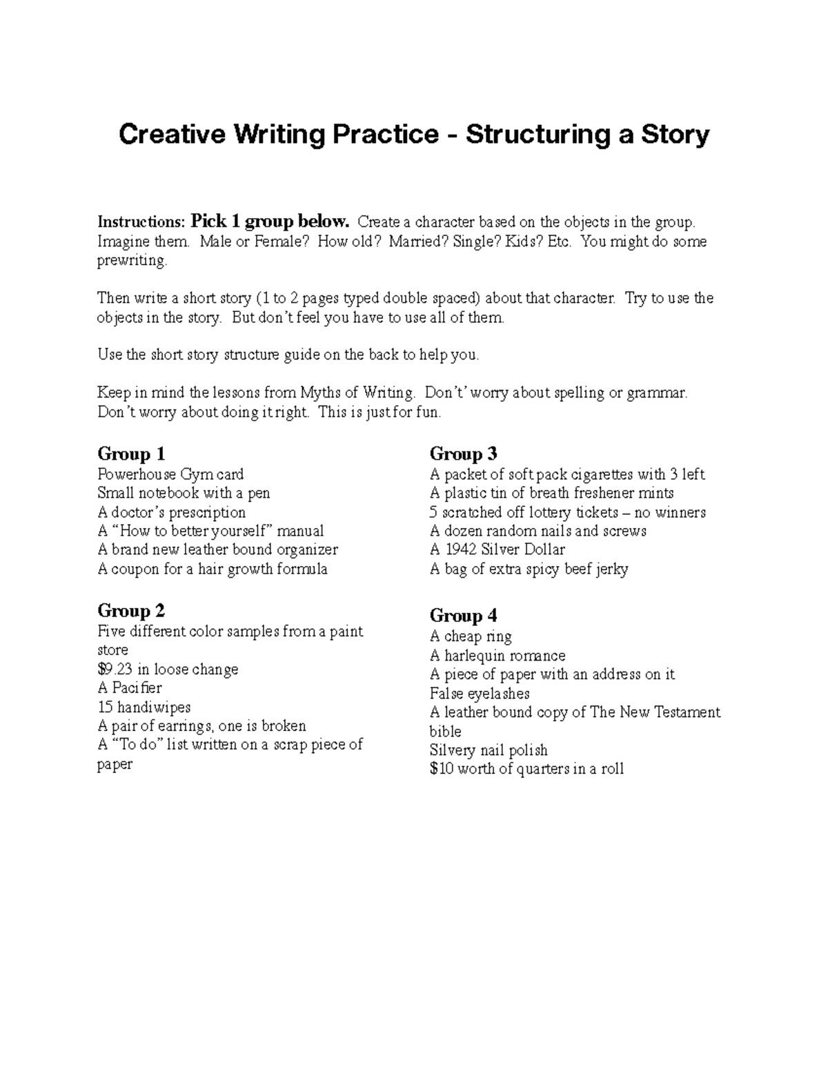 Short Story Practice - Creative Writing Practice - Structuring a Story ...