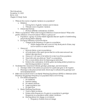BIOL 1100 Ch 10 Study Guide - BIOL 1100 Ch 10 Study Guide ...
