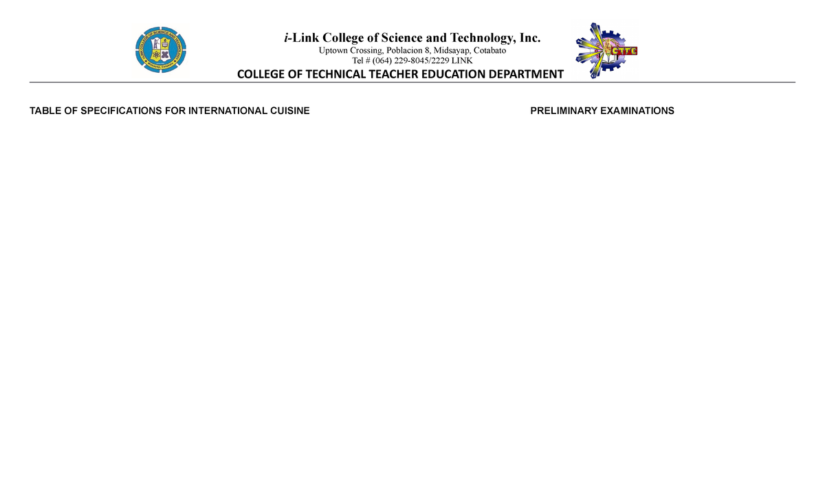 TOS- International Cuisine - i-Link College of Science and Technology ...