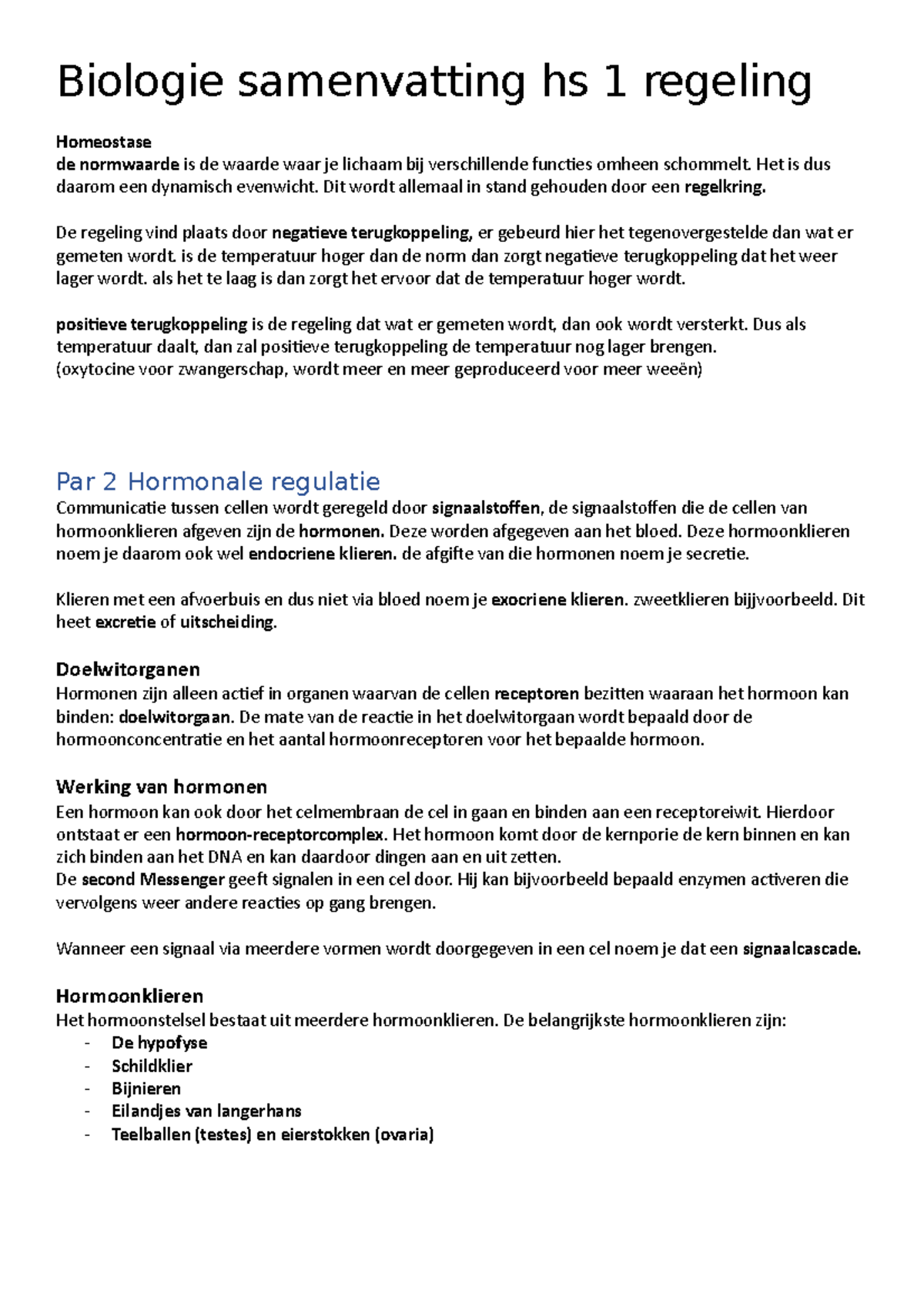 Vwo 5 Biologie Samenvatting Thema 1 Regeling - Biologie - Studeersnel