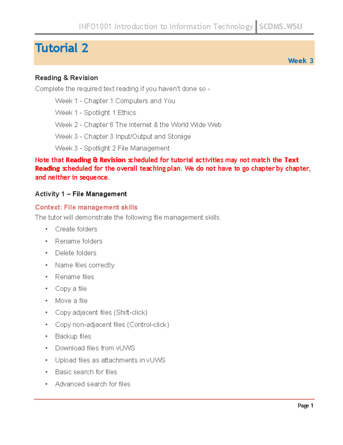 Practical 02 - n/a - Tutorial 2 Week 3 Reading & Revision Complete the ...
