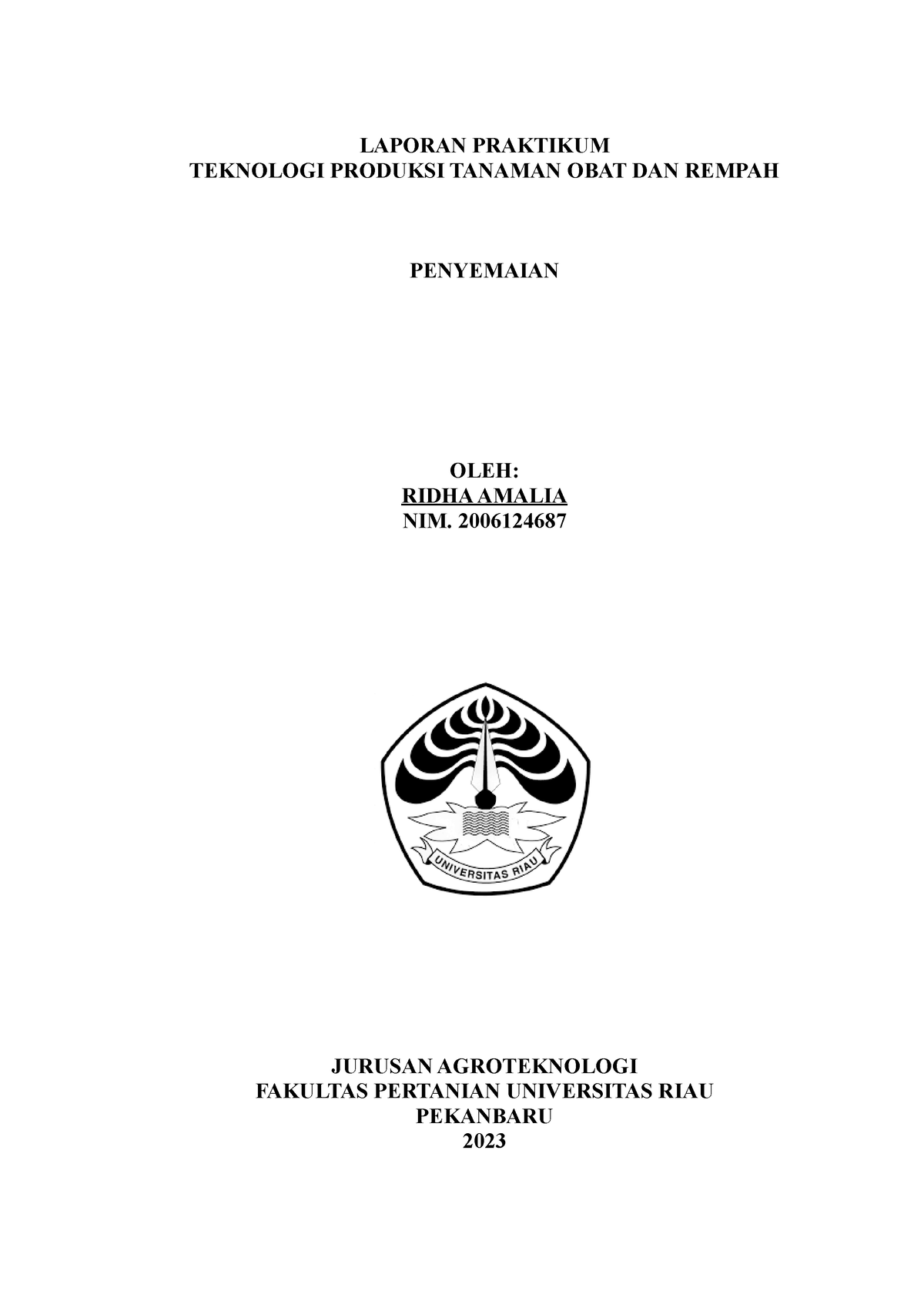 Laporan Tptor Penyemaian Laporan Praktikum Teknologi Produksi Tanaman Obat Dan Rempah 8001