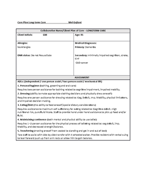 Care Plan Long term11 - Care Plan Long-term Care Mel Gajtani ...