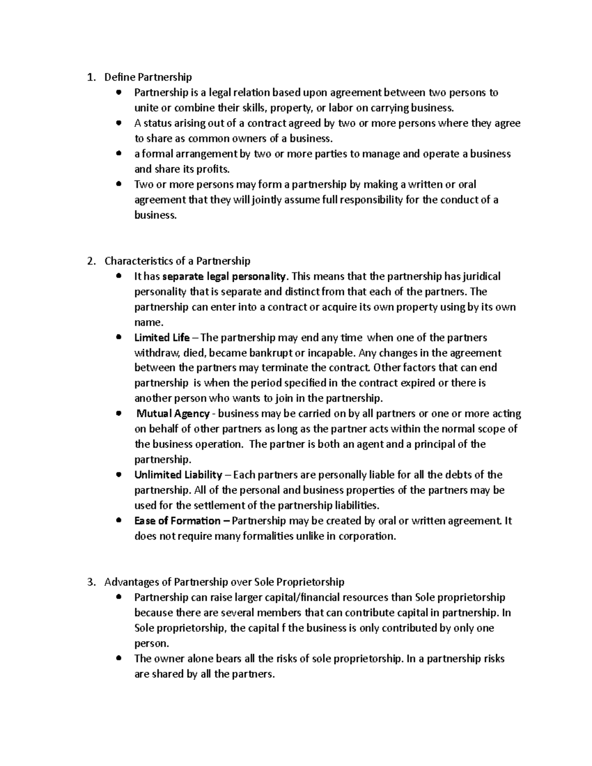 Partnership - A status arising out of a contract agreed by two or more ...