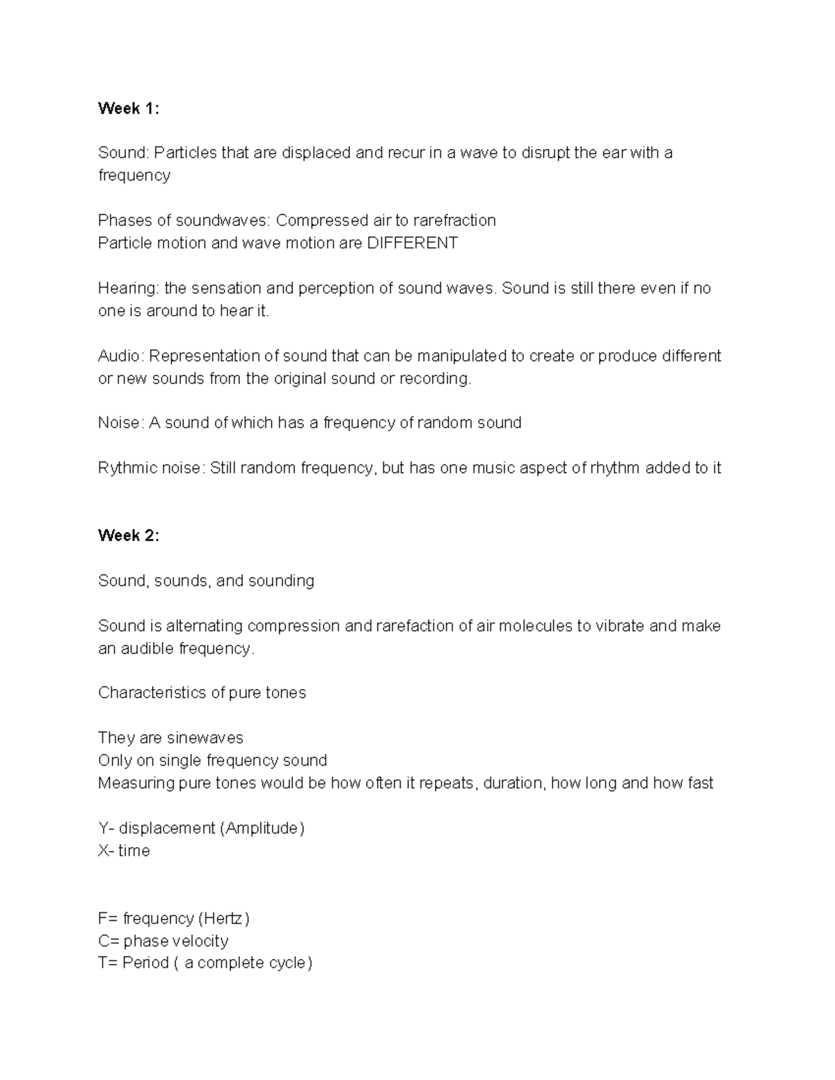 Introduction of Audio notes - Week 1: Sound: Particles that are ...