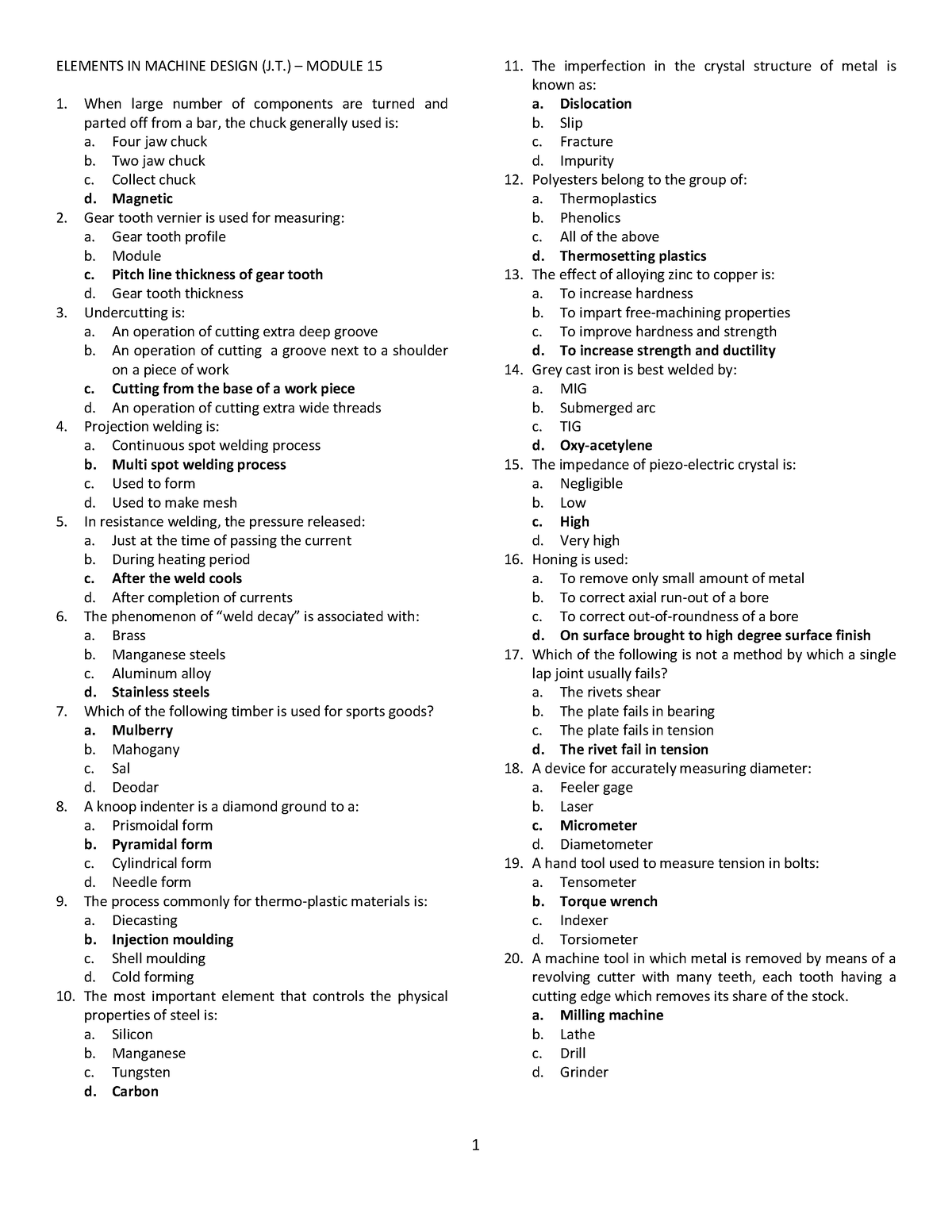 Module 15 - Problem Set - Elements In Machine Design (j.) – Module 15 