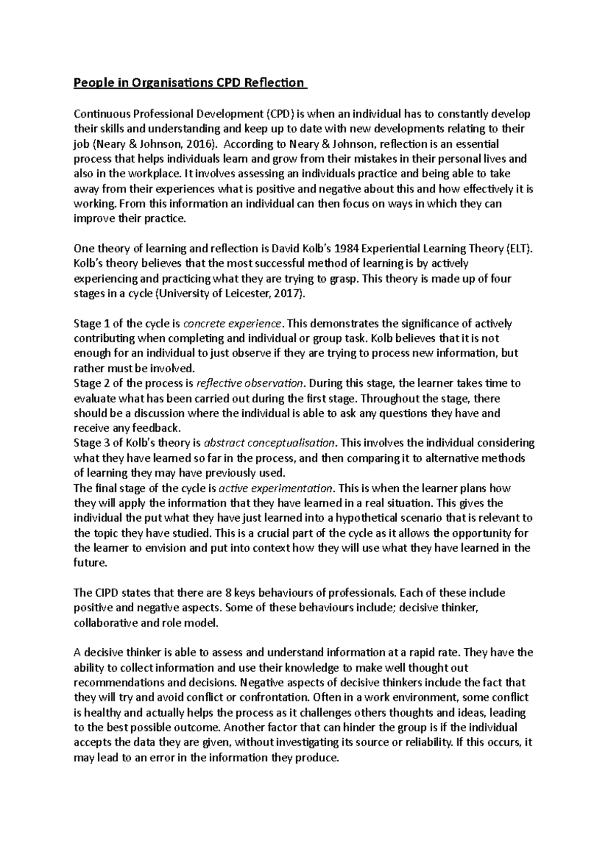 People in Organisations CPD Reflection - People in Organisations CPD ...