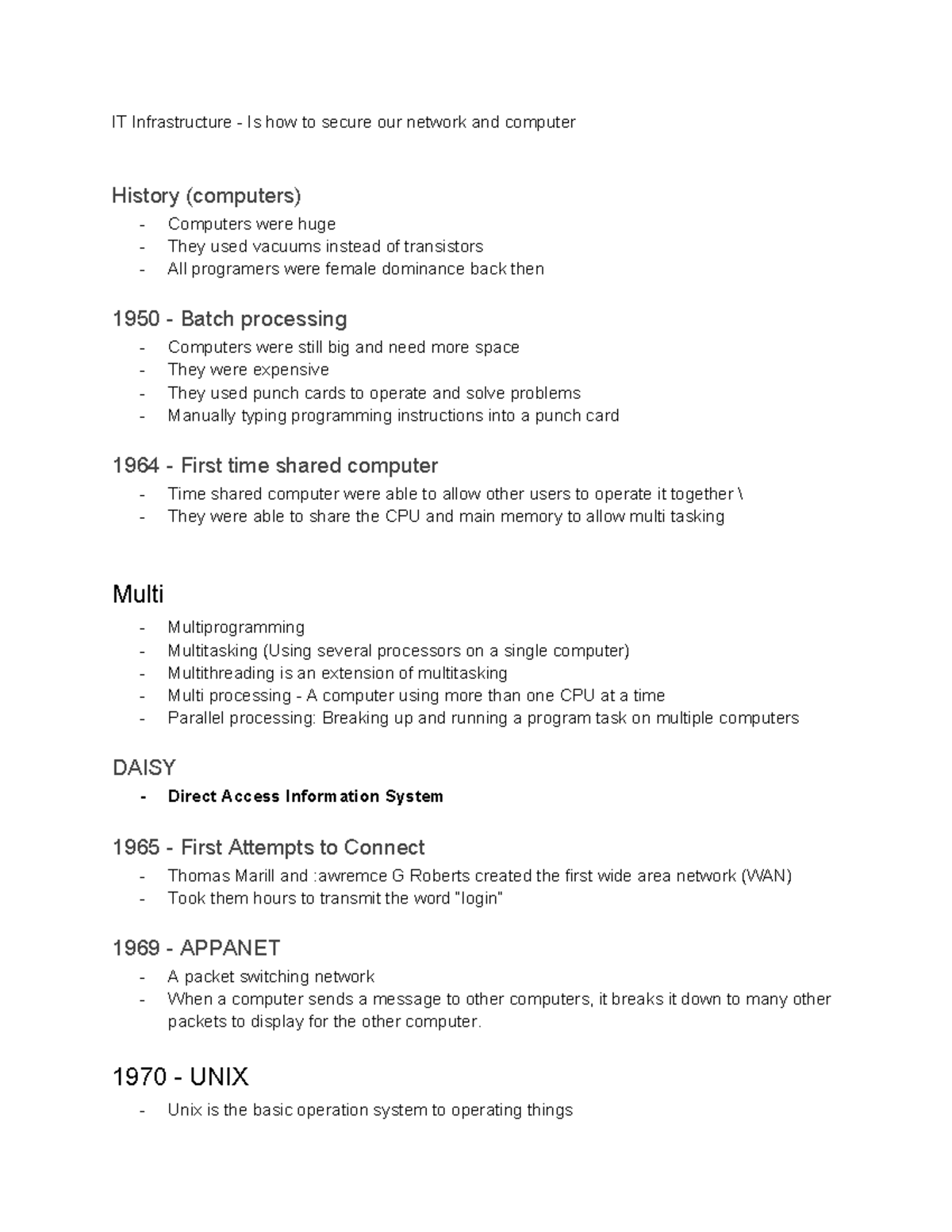 Week One - notes - IT Infrastructure - Is how to secure our network and ...
