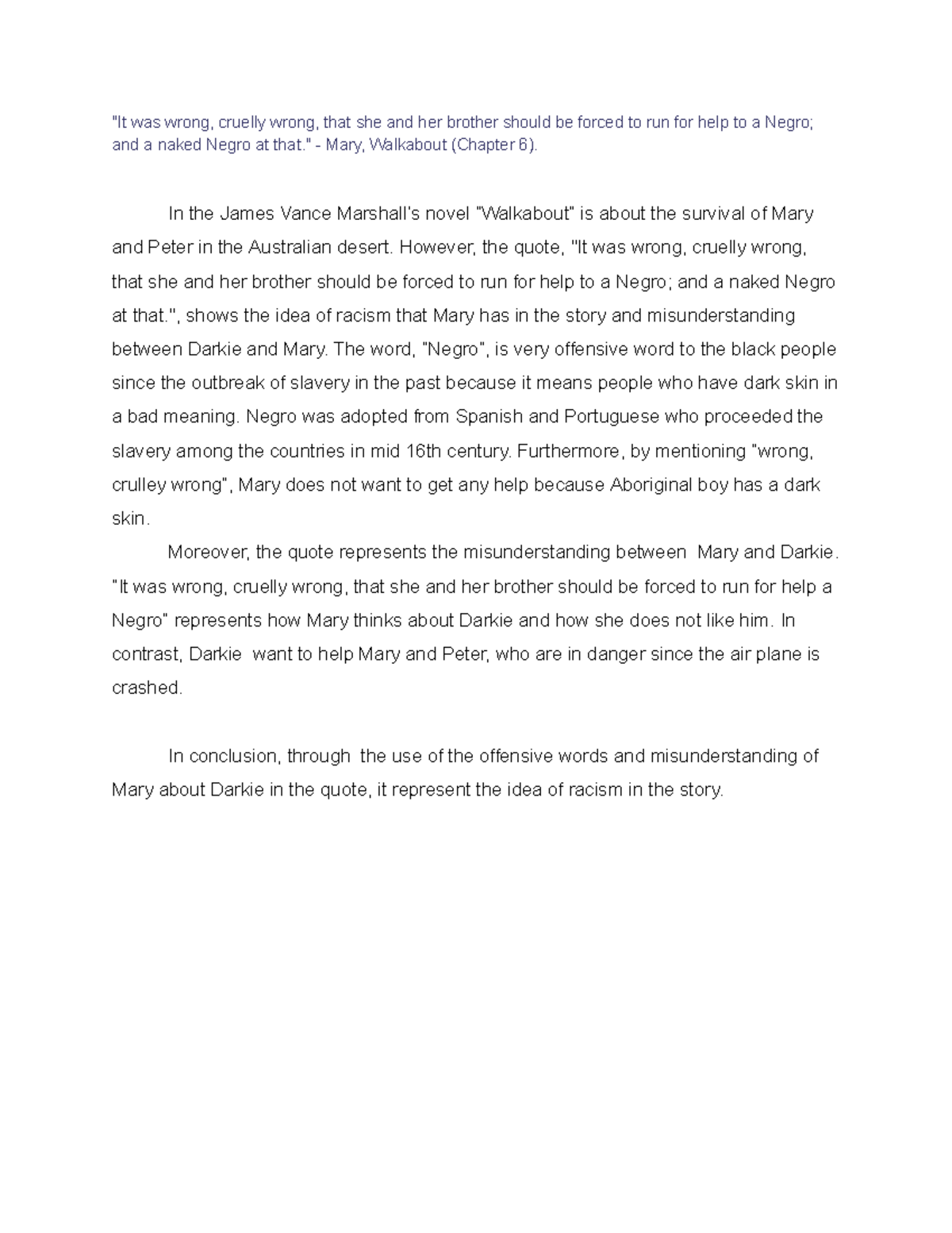 Analytical essay - "It was wrong, cruelly wrong, that she and her ...