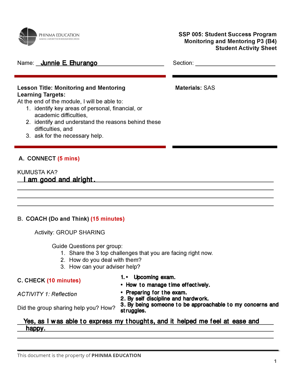 (11) SSP 005 Monitoring And Mentoring P3 (B4) SAS - SSP 005: Student ...