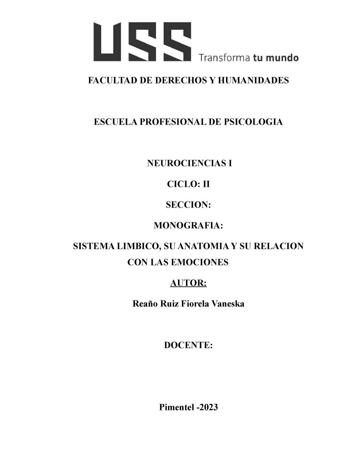 Monografia Sistema Límbico Facultad De Derechos Y Humanidades Escuela Profesional De 1315