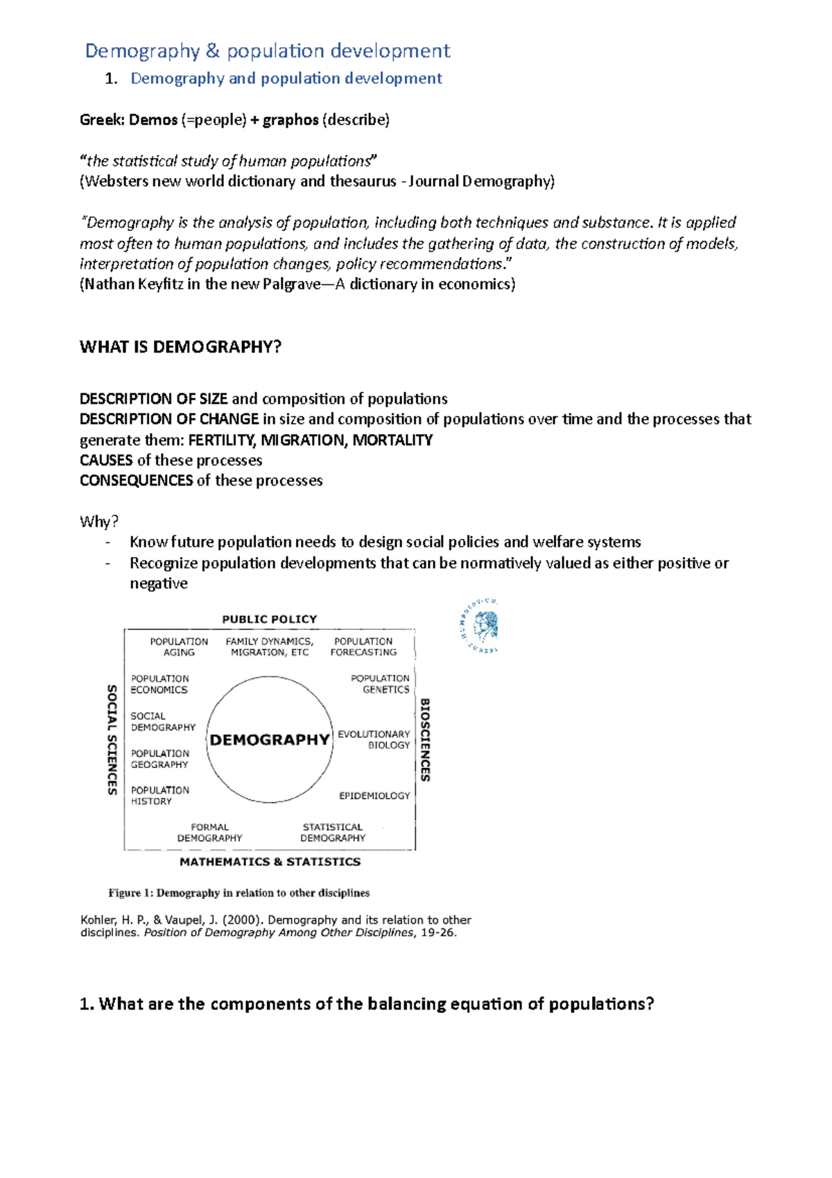 Lecutre 8 Demography & population development Demography