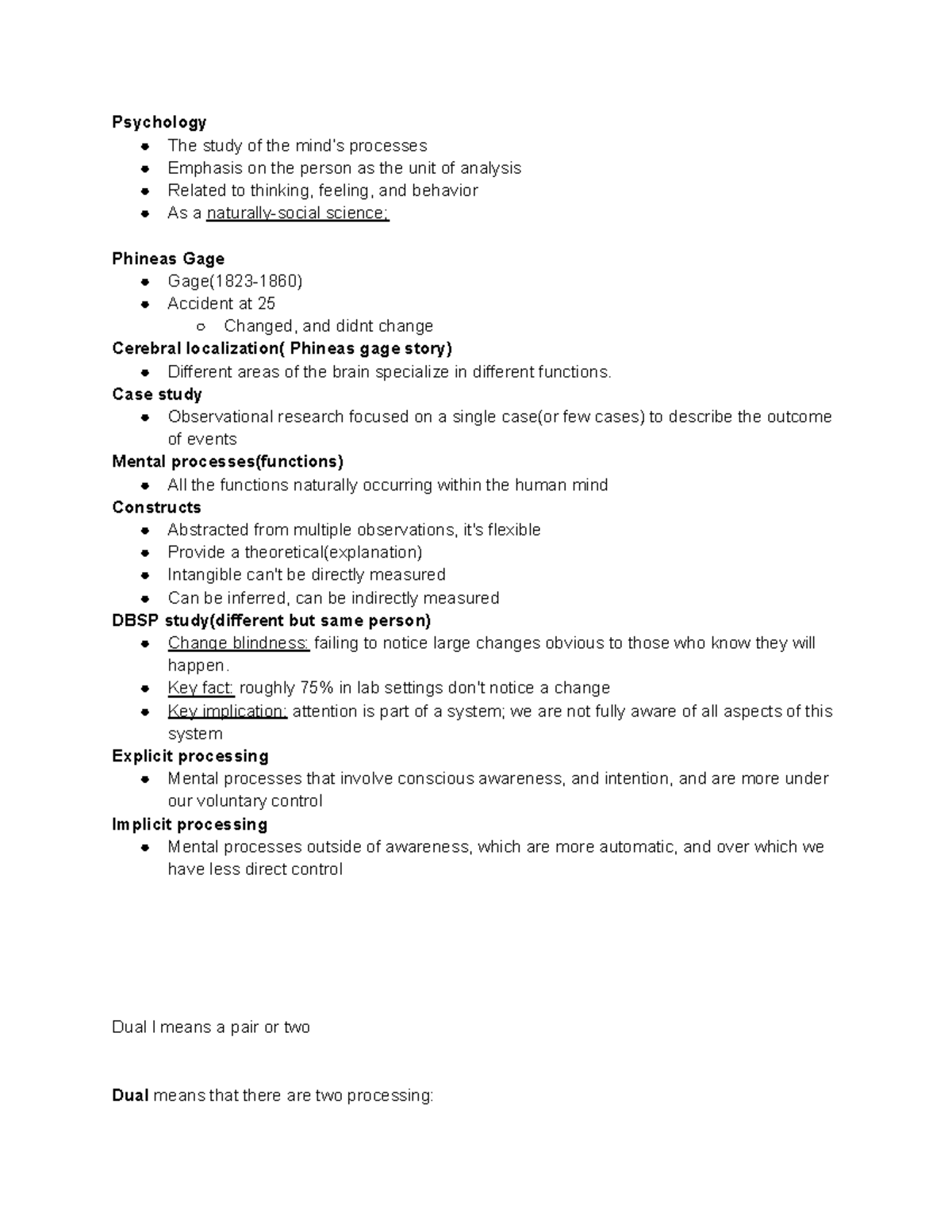 Pscy psych Psychology The study of the mind’s processes Emphasis on