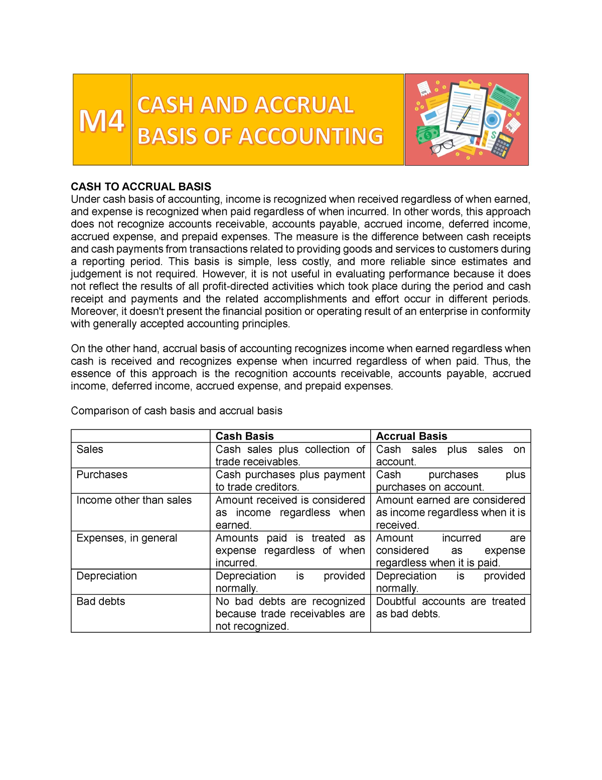 Cash and Accrual Basis of Accounting - CASH TO ACCRUAL BASIS Under cash ...