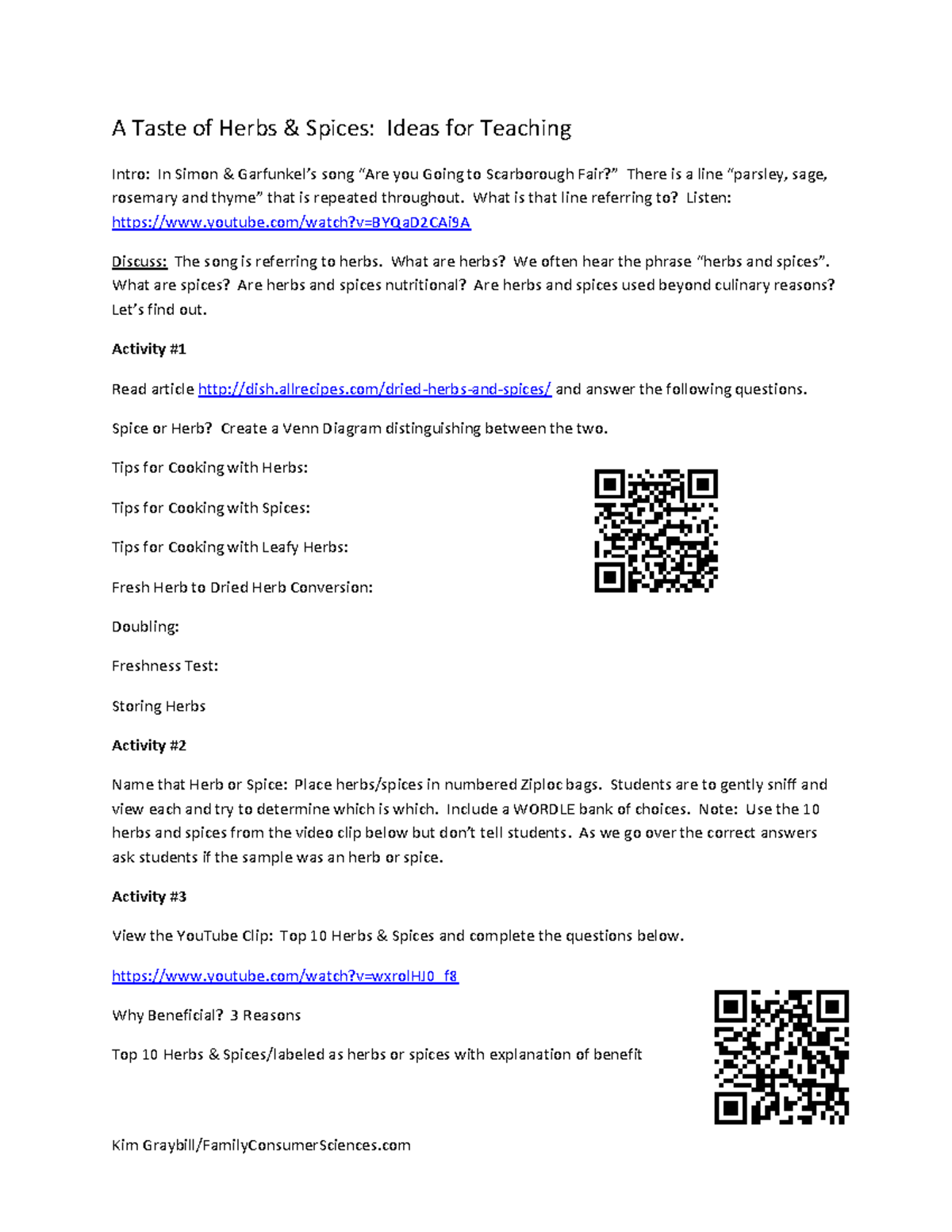 A Taste of Herbs and Spices Lesson - A Taste of Herbs & Spices: Ideas ...