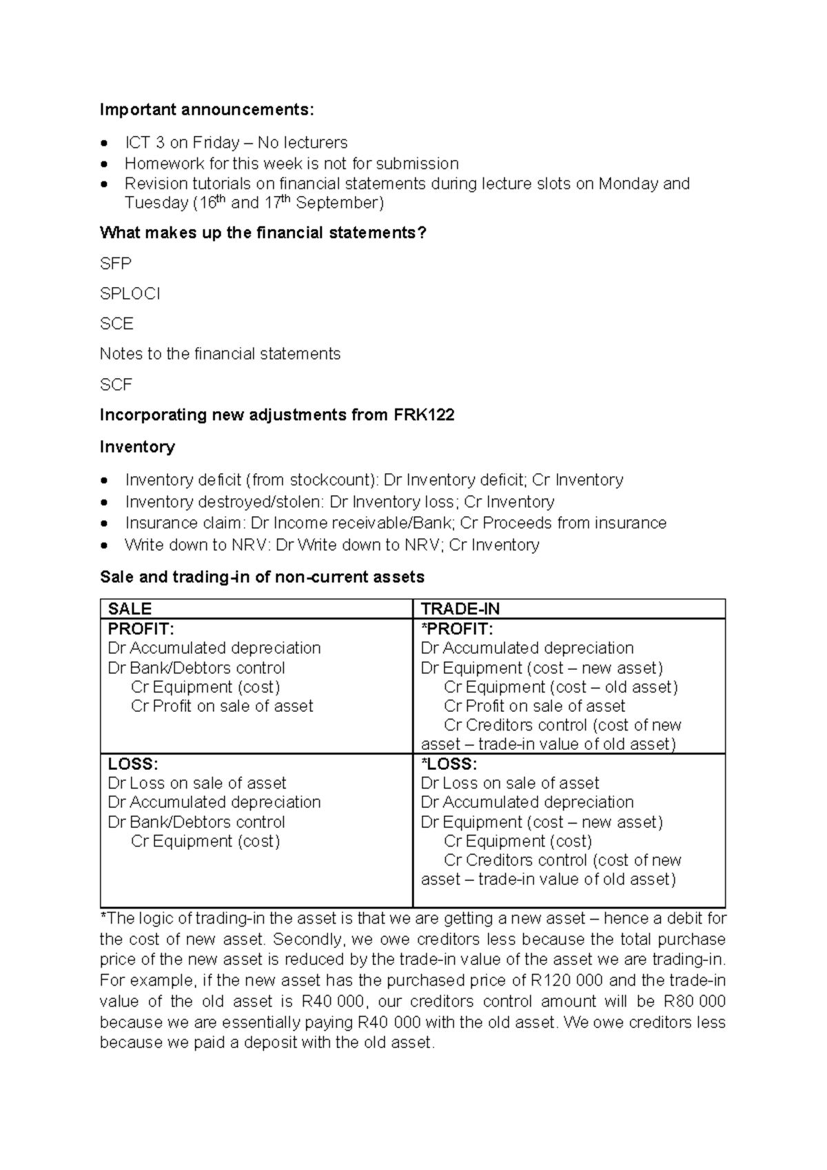 Adjustment notes - chapter 5 - Important announcements: ICT 3 on Friday ...