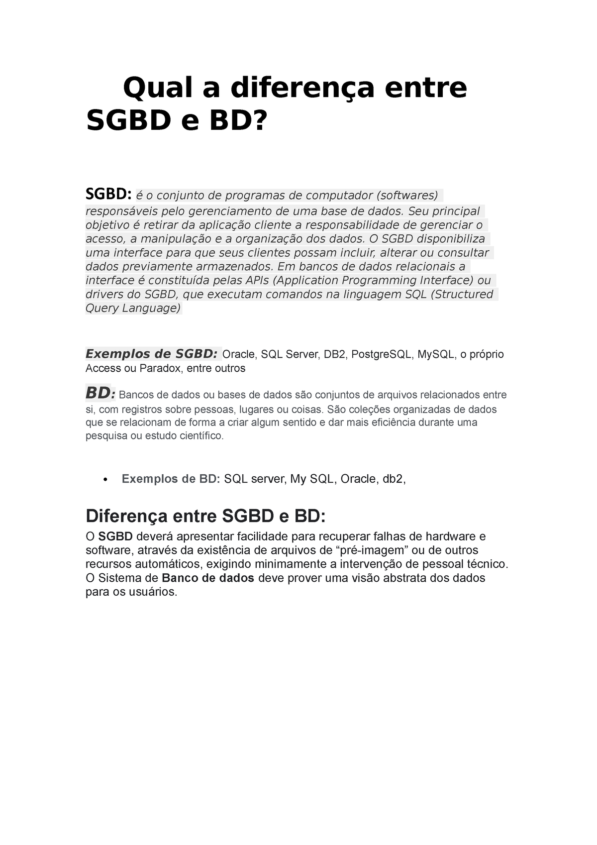 Gabriel Almeida - Um Discrição - Qual A Diferença Entre SGBD E BD? SGBD ...