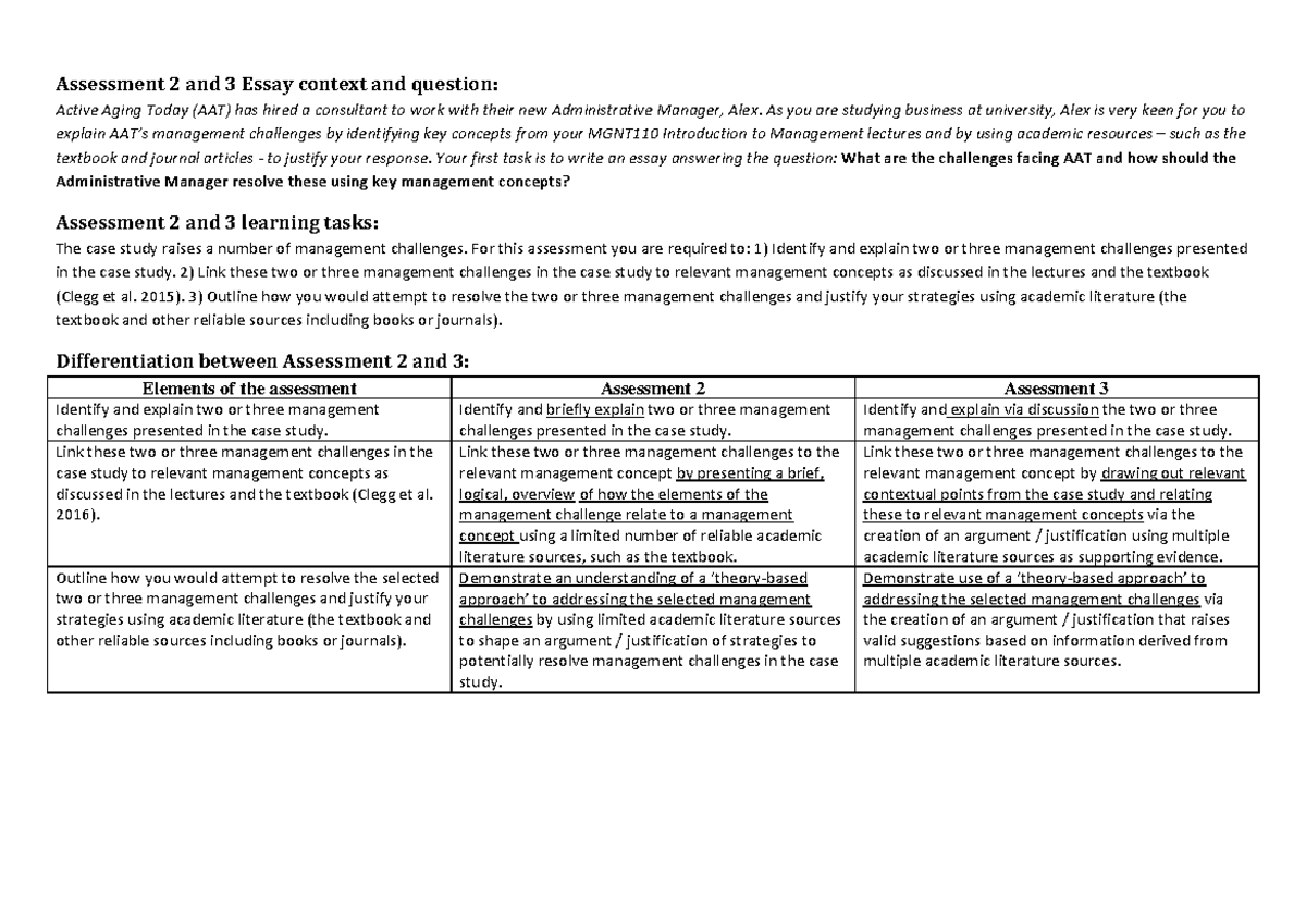 Assesment 2 and 3 Rubric - Assessment 2 and 3 Essay context and ...