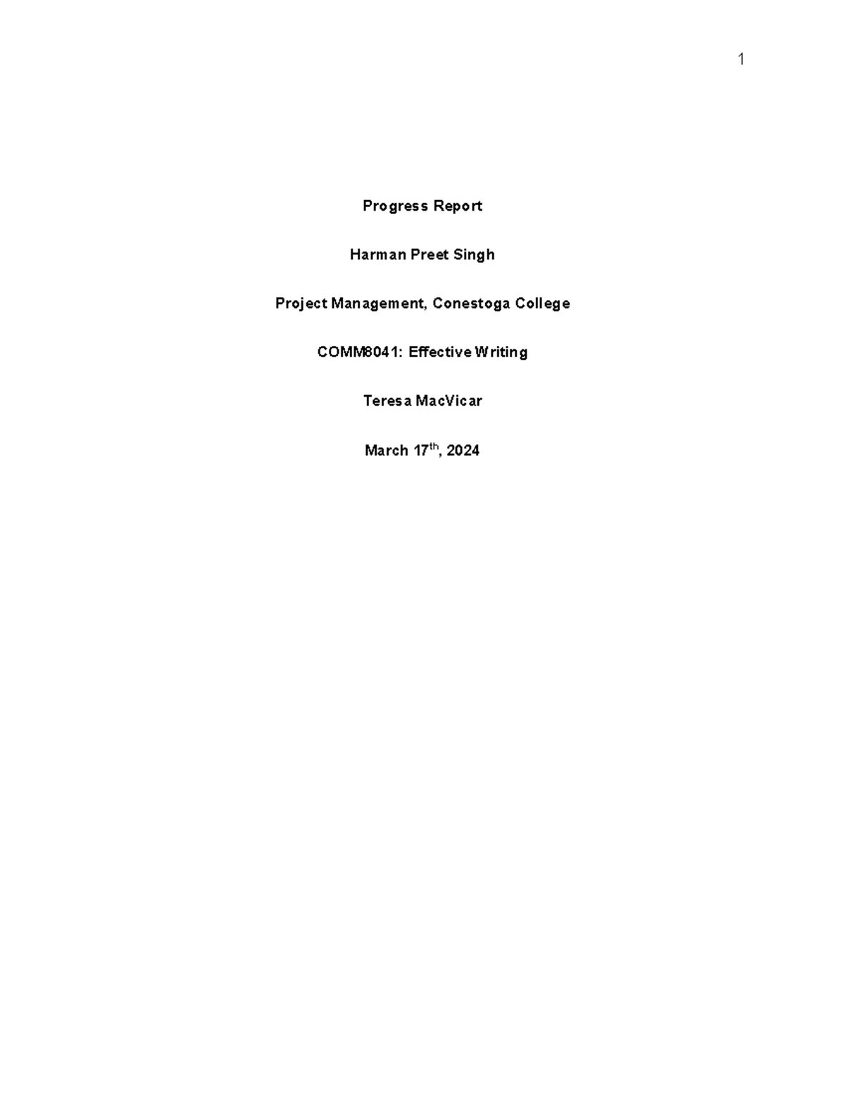 APA 7 Version- Paper Template - Progress Report Harman Preet Singh ...