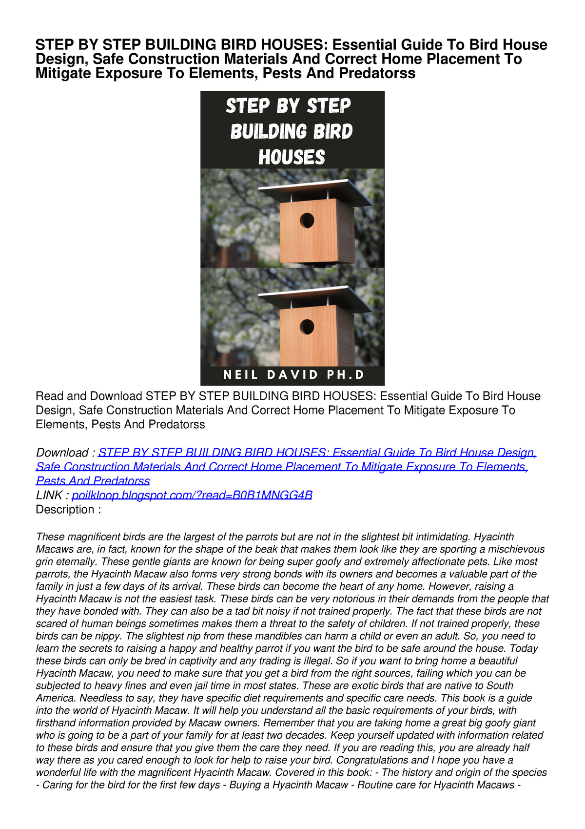 PDF KINDLE DOWNLOAD STEP BY STEP BUILDING BIRD HOUSES: Essential Guide ...