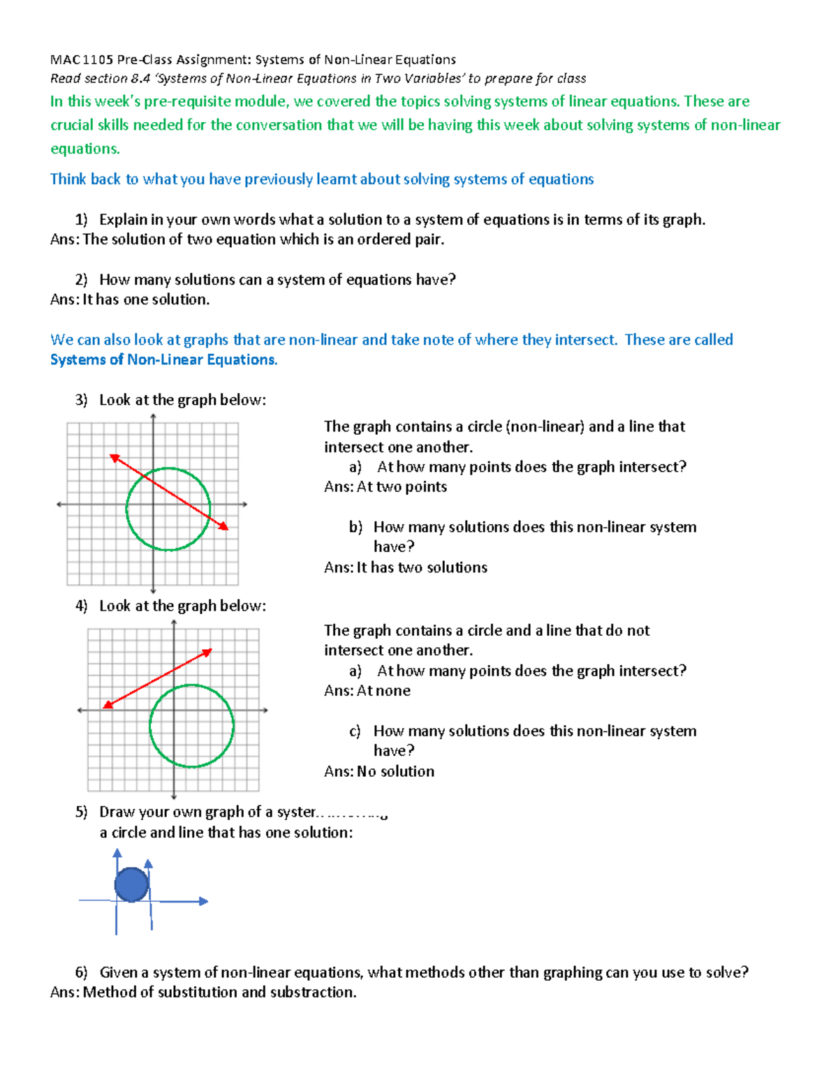Systems of Equations These are crucial skills needed for