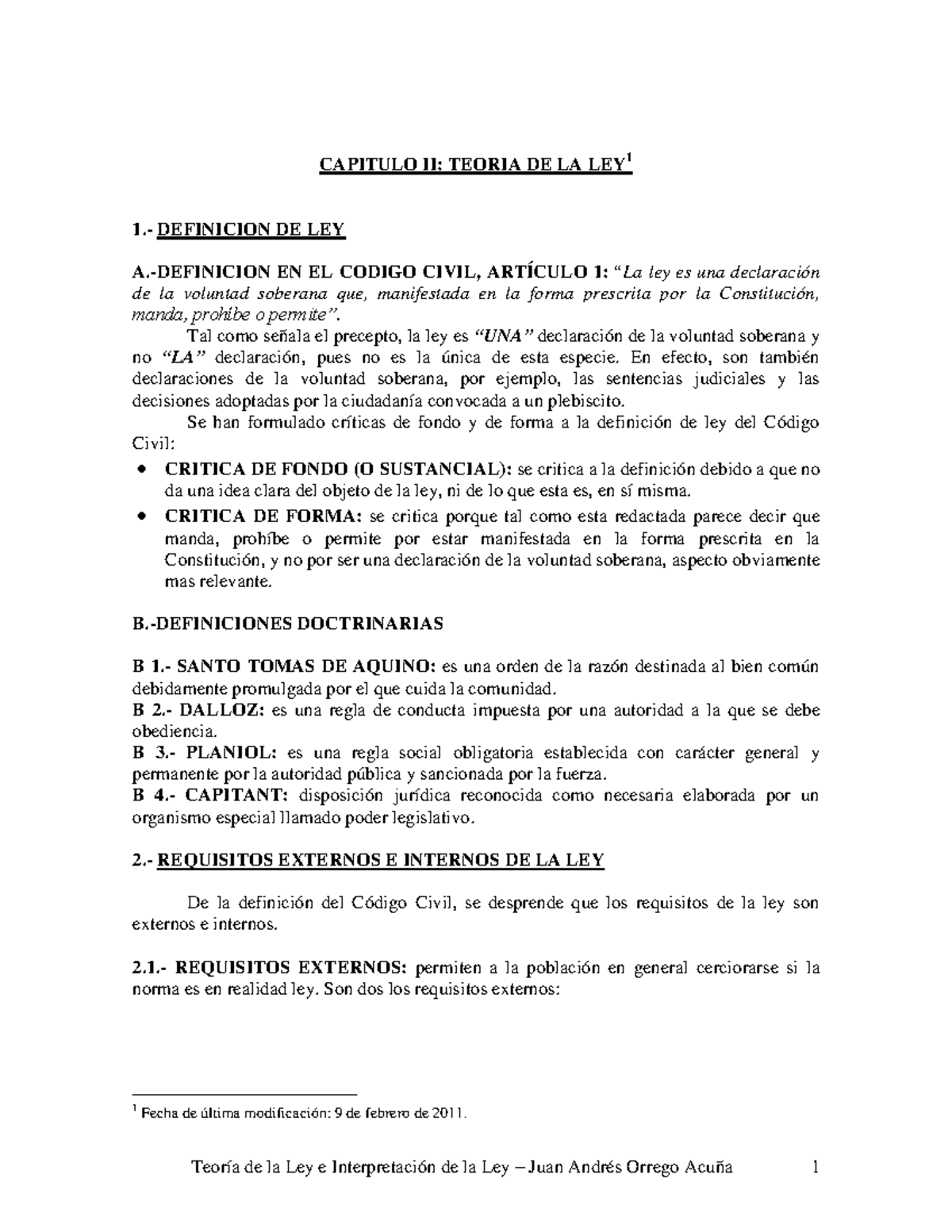 Teoría de la ley - Orrego - CAPITULO II: TEORIA DE LA LEY 1 1 ...