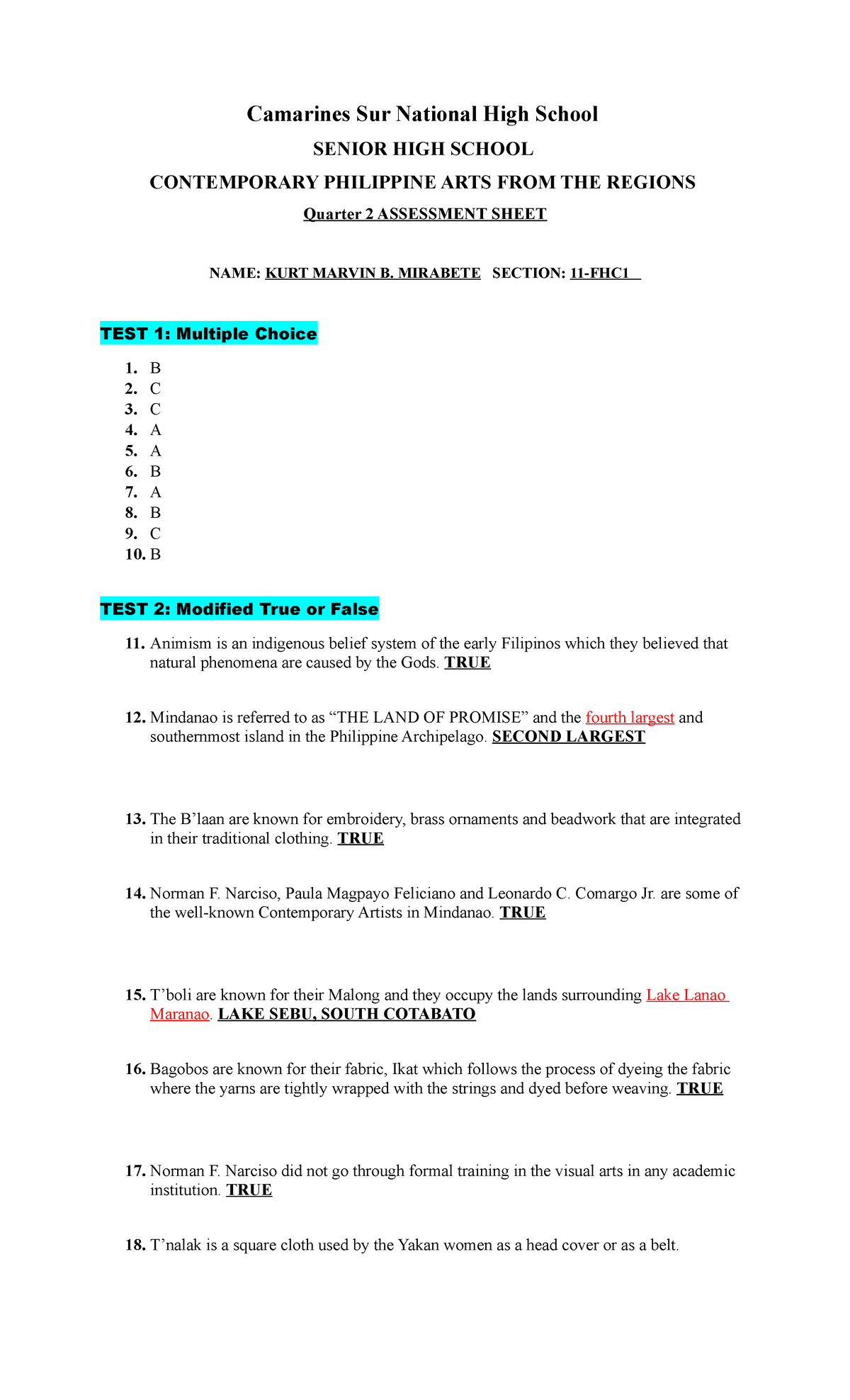 CPAR- Q2 Assessment Sheet - Camarines Sur National High School SENIOR ...