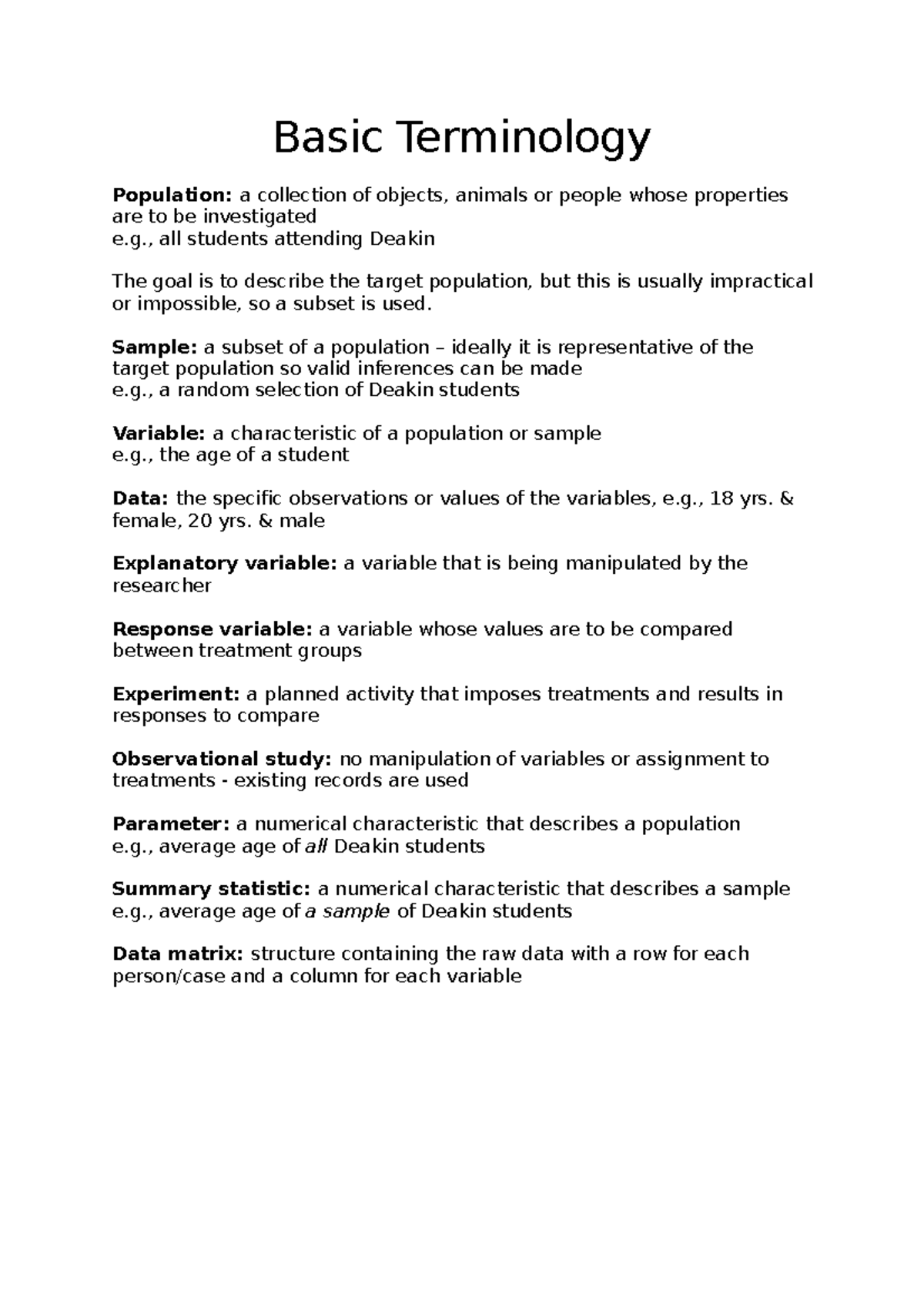 Basic Terminology - Basic Terminology Population: a collection of ...