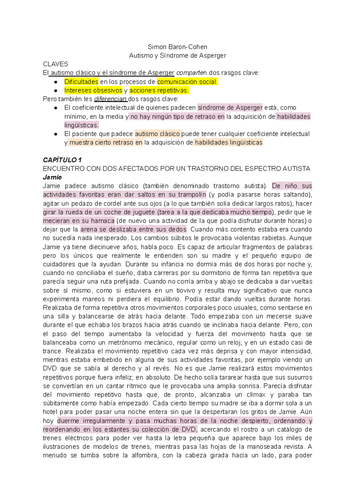 Reporte de lectura - Simon Baron-Cohen Autismo y Síndrome de Asperger ...