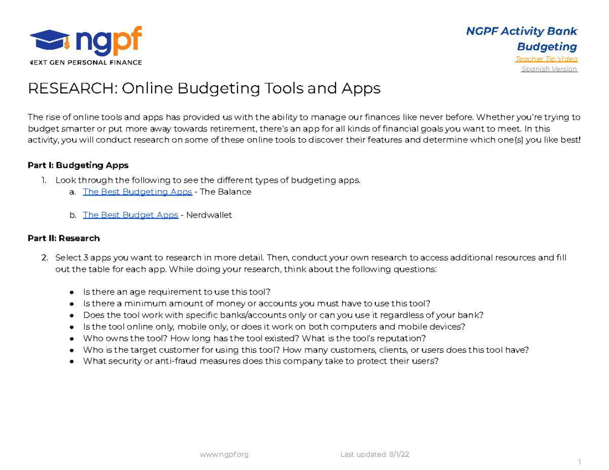 ngpf case study budgeting answer key