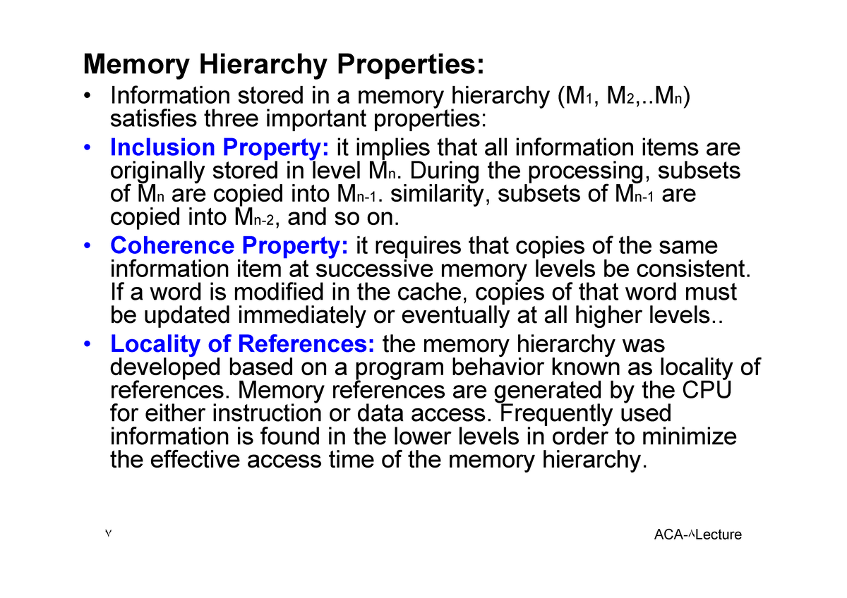 CSA Module III Notes - Lecture - ACA Memory Hierarchy Properties ...