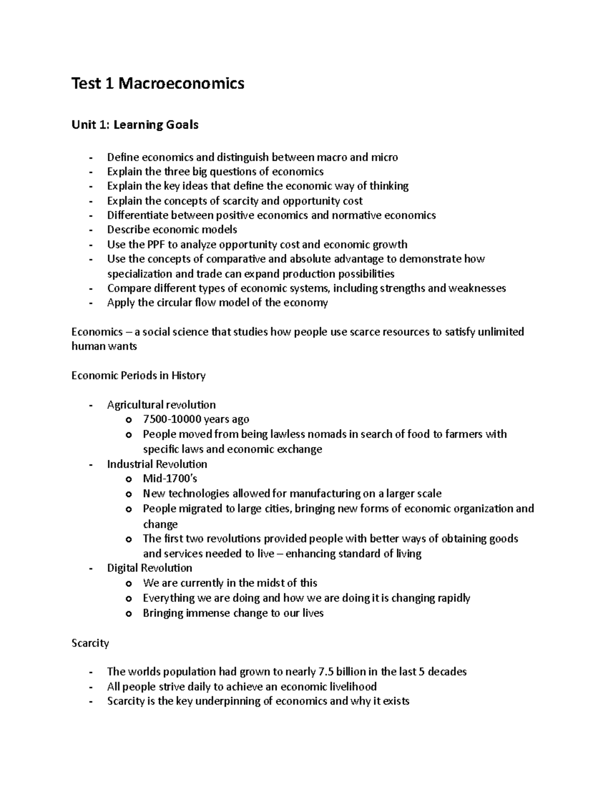 Test 1 Macroeconomics - Midterm Exam Review - Test 1 Macroeconomics ...