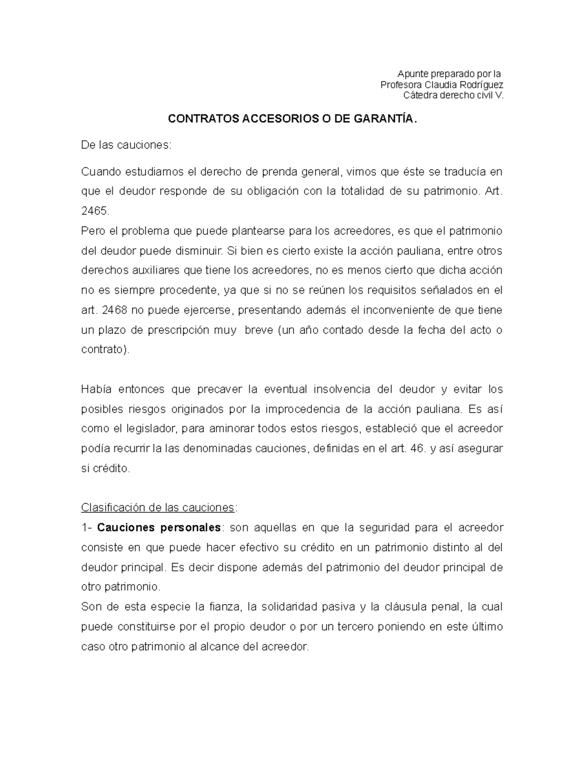 11. contratos accesorios o de garantía - Apunte preparado por la Profesora  Claudia Rodríguez Cátedra - Studocu