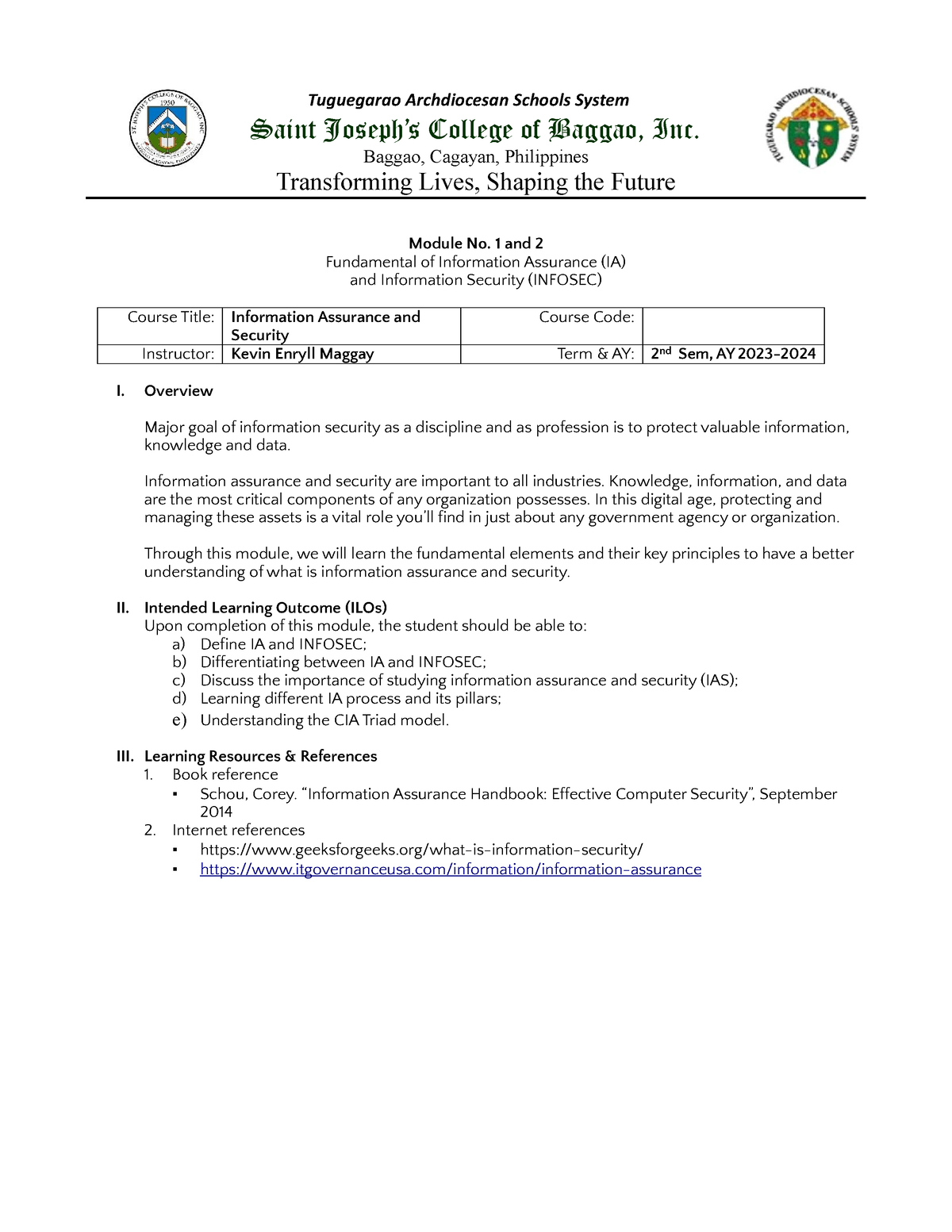 Module 1 And 2 - Capstone - Saint Joseph’s College Of Baggao, Inc 