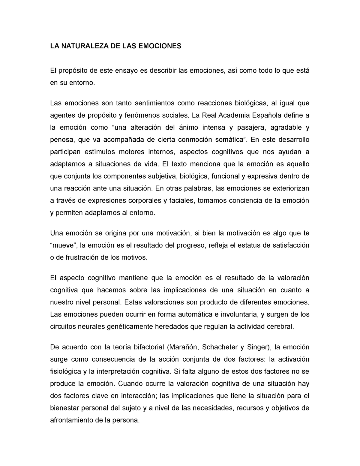 La Naturaleza De Las Emociones La Naturaleza De Las Emociones El De Este Ensayo Es Describir 1082