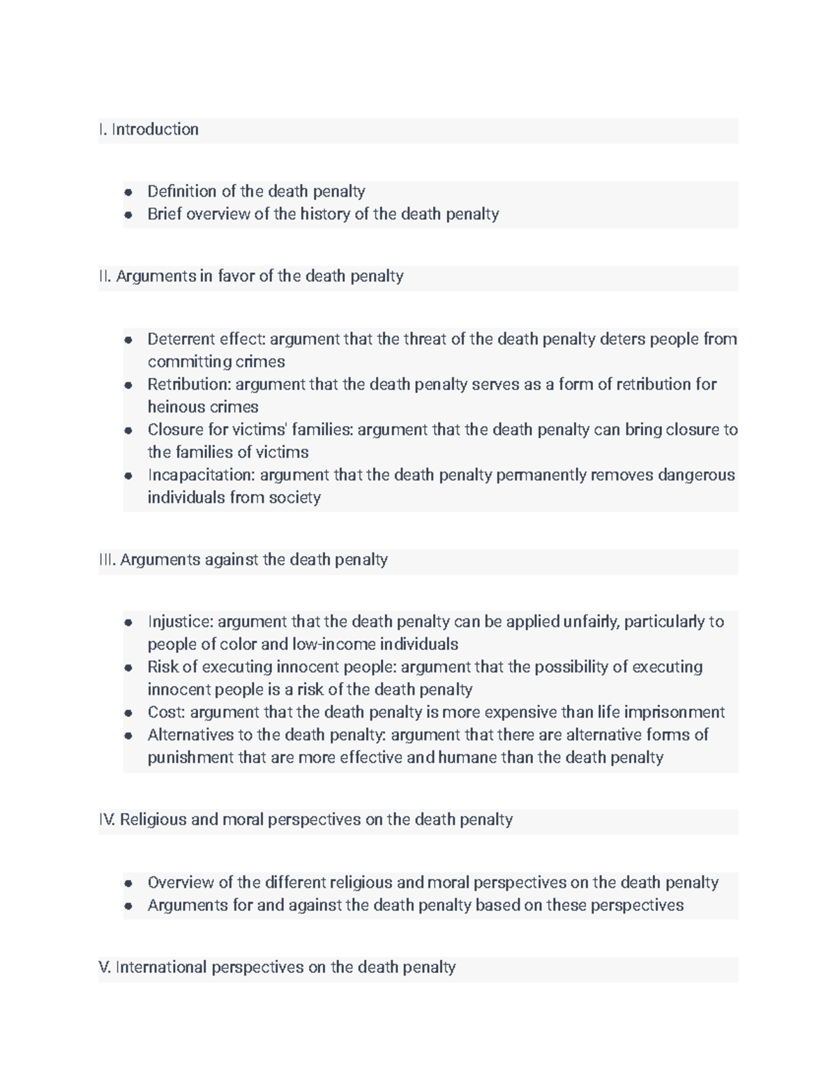 Pros and Cons of Death Penalty outline I. Introduction Definition of