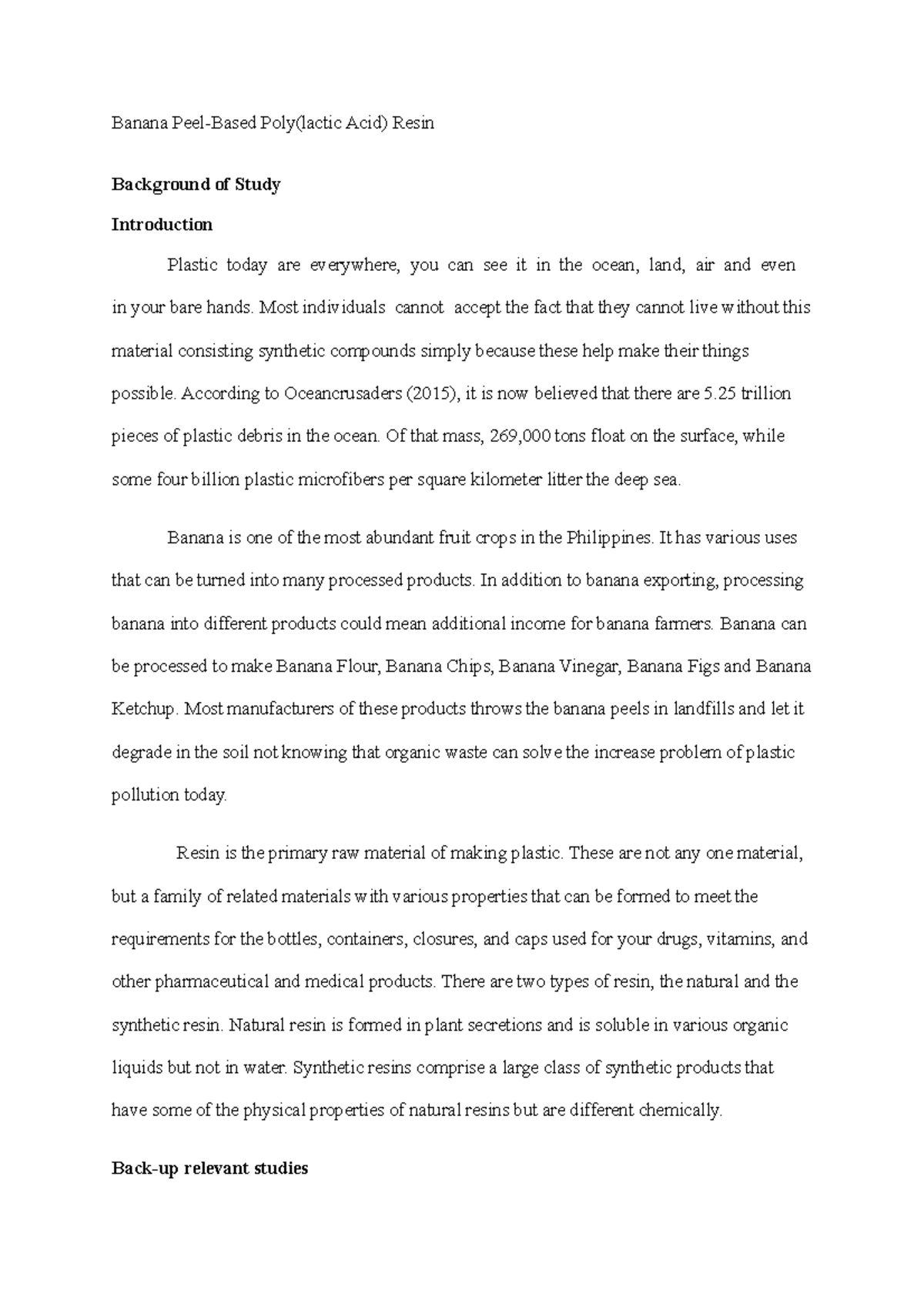 BananaPeel Title proposal Banana PeelBased Poly(lactic Acid